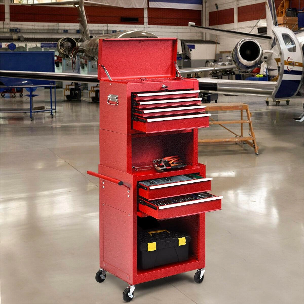 SUGIFT 52-in 6-Drawer 200-lb Capacity Rolling Tool Chest Cabinet Box on Wheels with Detachable Lockable Top Box