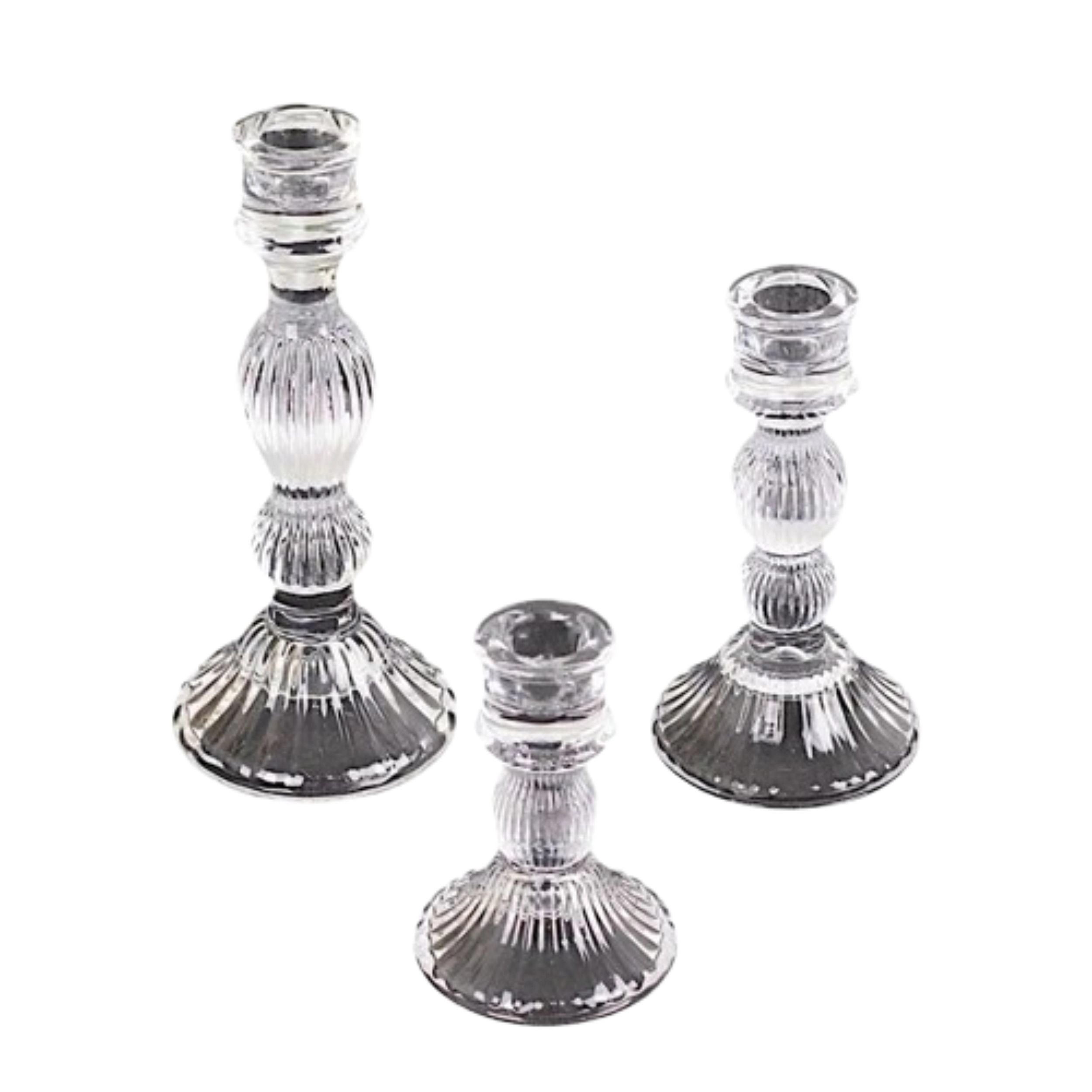 Home Collection Set of 3 Fluted Glass Taper Candle Holders