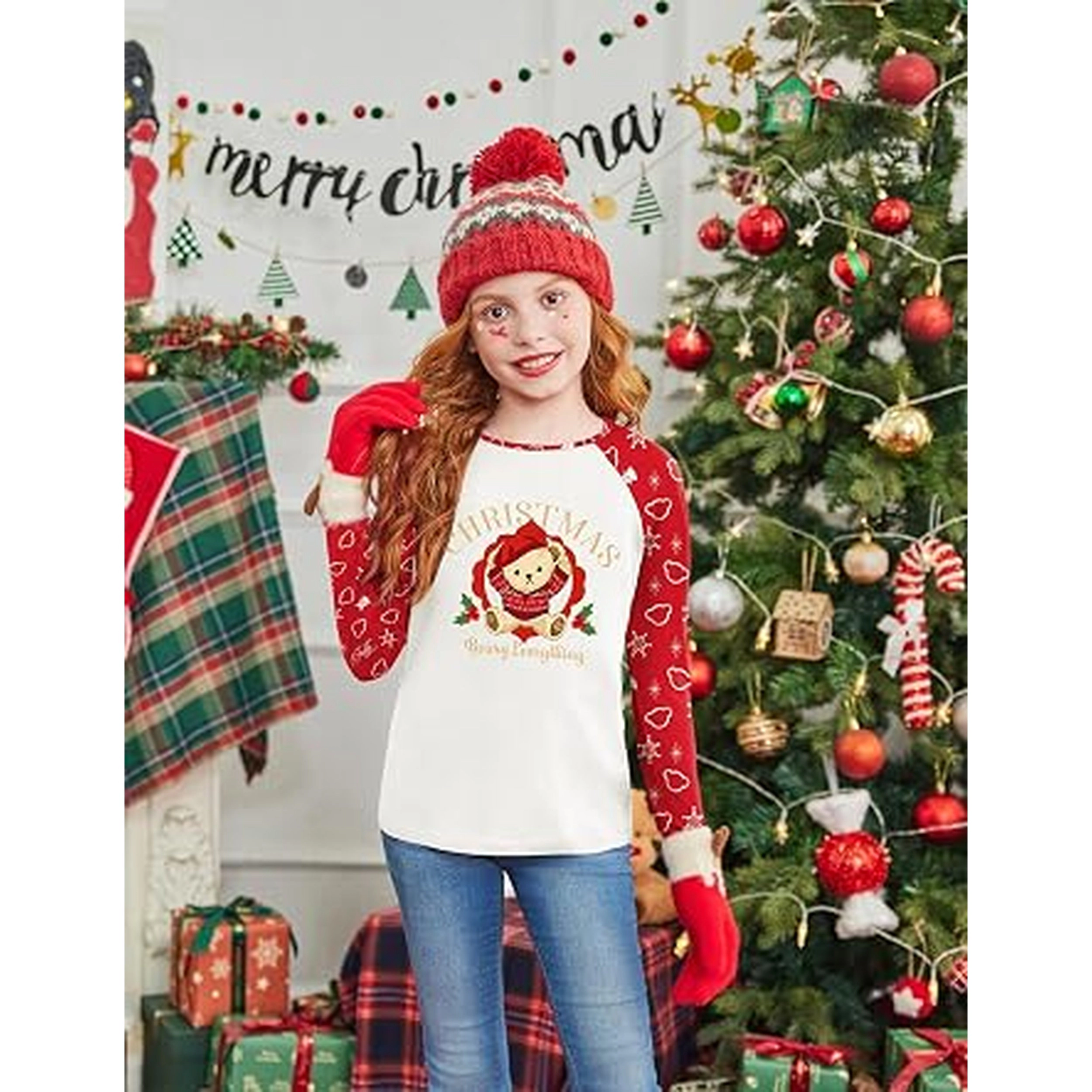 Arshiner Girl's Long Sleeve Raglan Crewneck Shirt