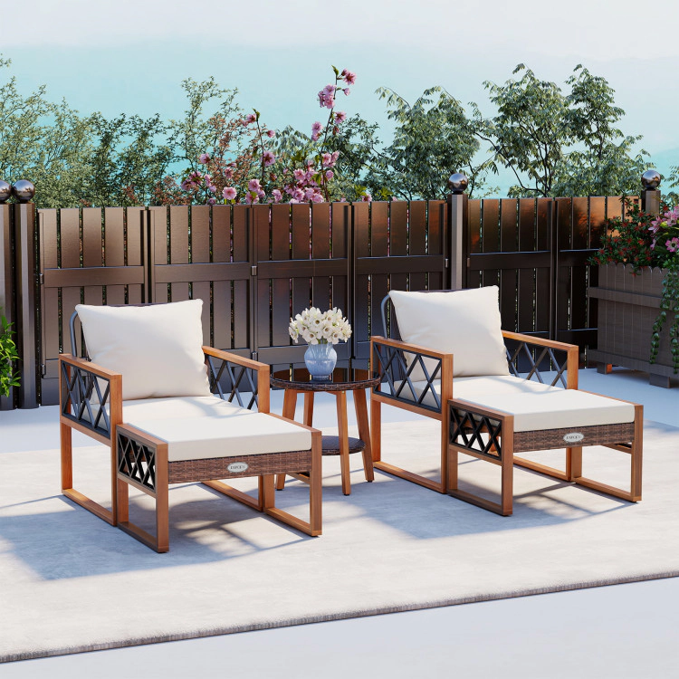 Hivvago 5 Pieces Patio Furniture Set Pe Rattan Outdoor Conversation Set With Acacia Wood