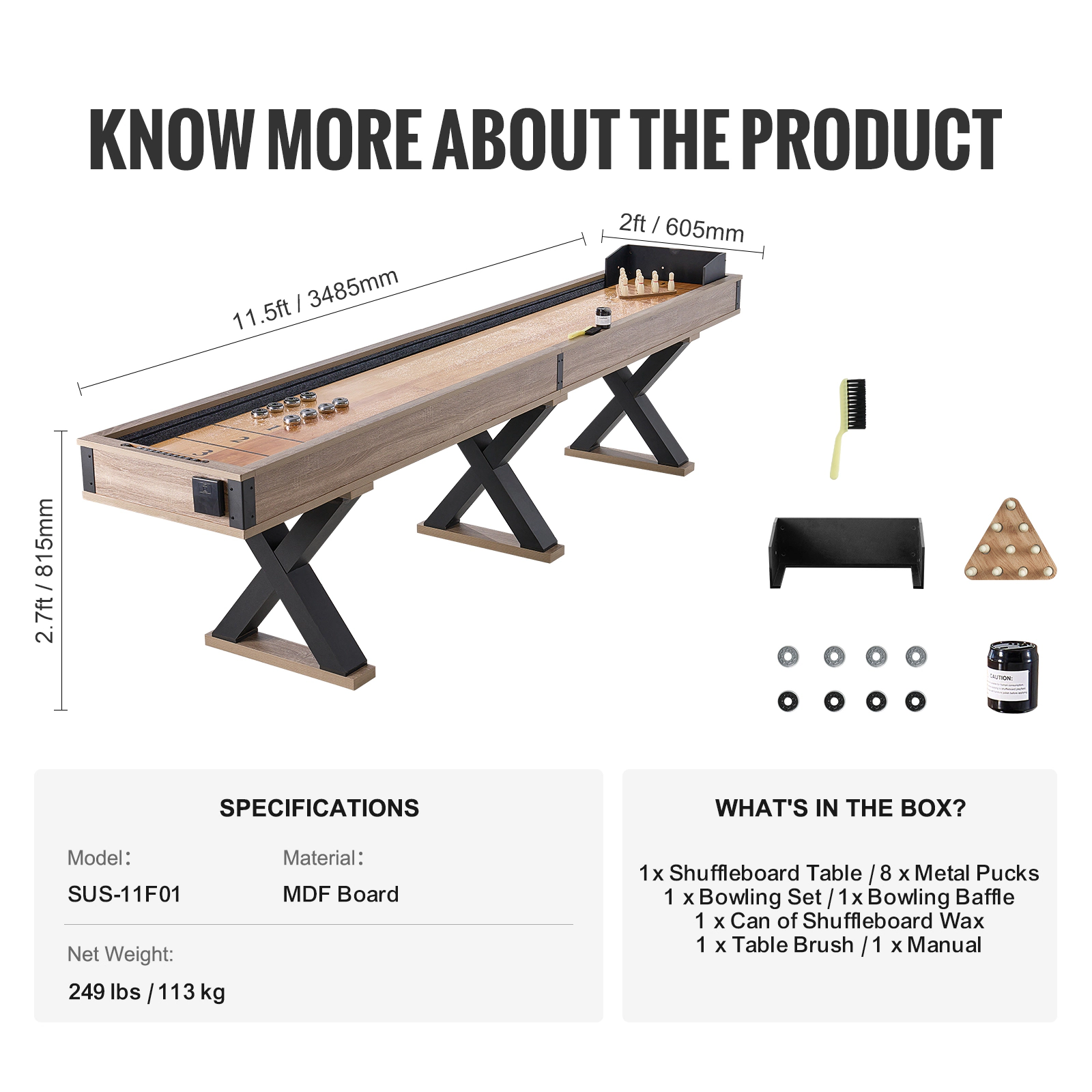 HONGGE Shuffleboard Table Shuffleboard for Family Game Rooms 2 in 1 Shuffleboard and Bowling Combo Game Set with