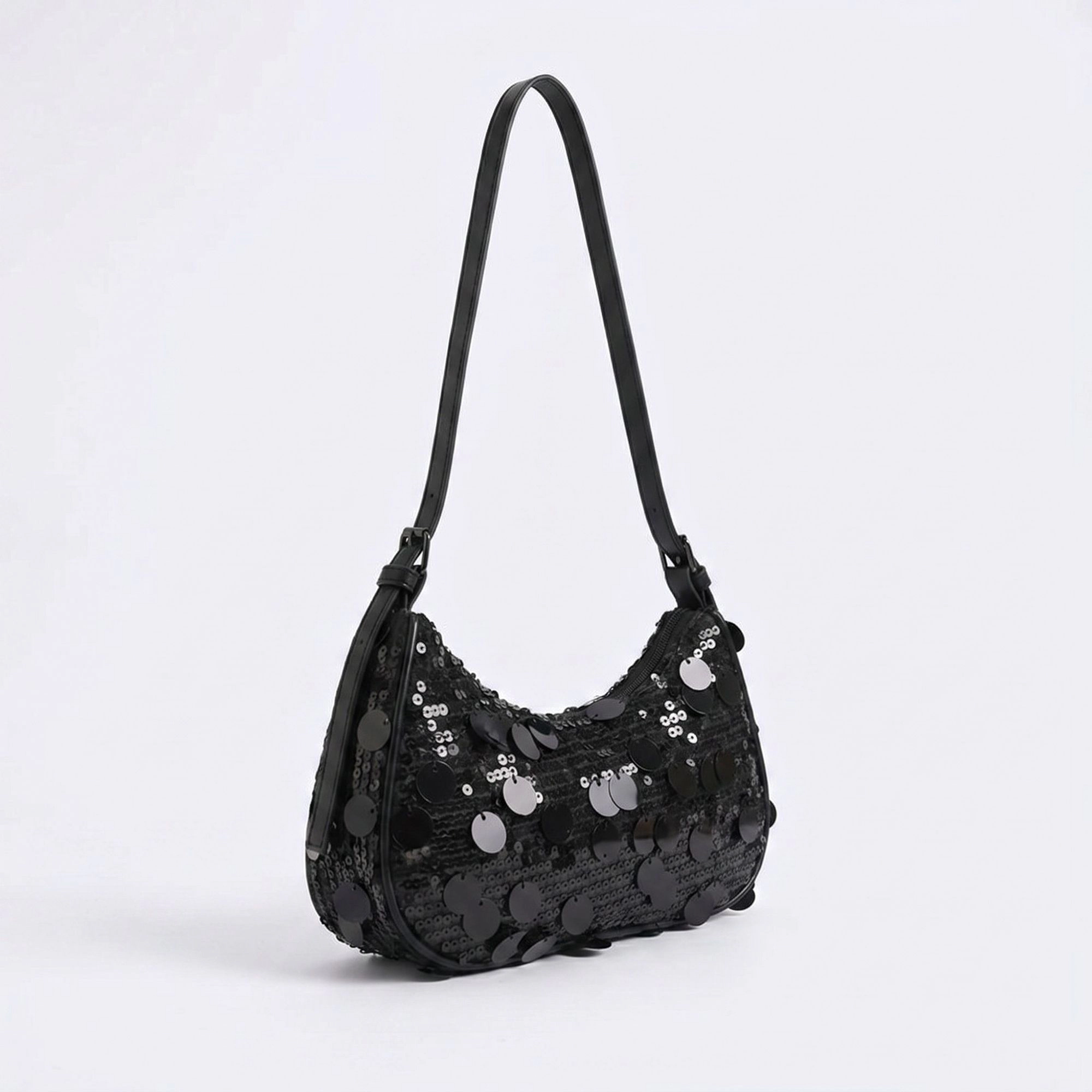 Alilang Women's Sequin Crescent Shoulder Bag with Disc Paillette Details and Slim Strap