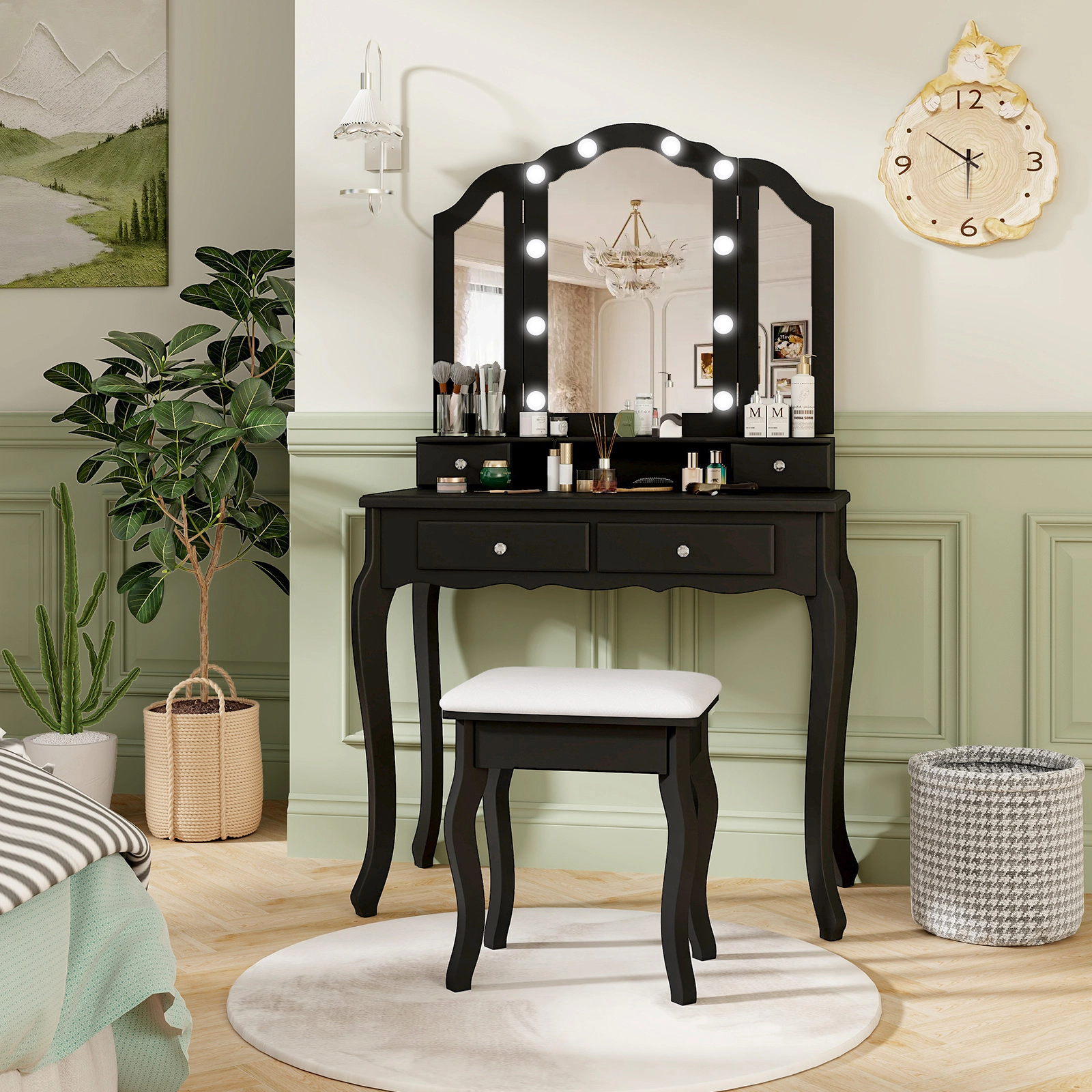 Hivvago Makeup Vanity Table Set with Lighted Mirror and Drawers