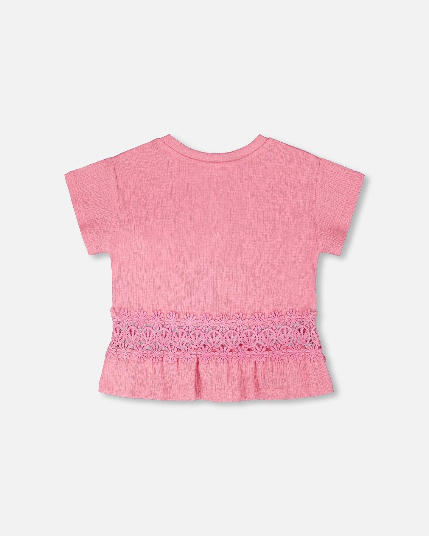 Deux par Girls Crinkle Jersey Long T-Shirt with Crochet Insert
