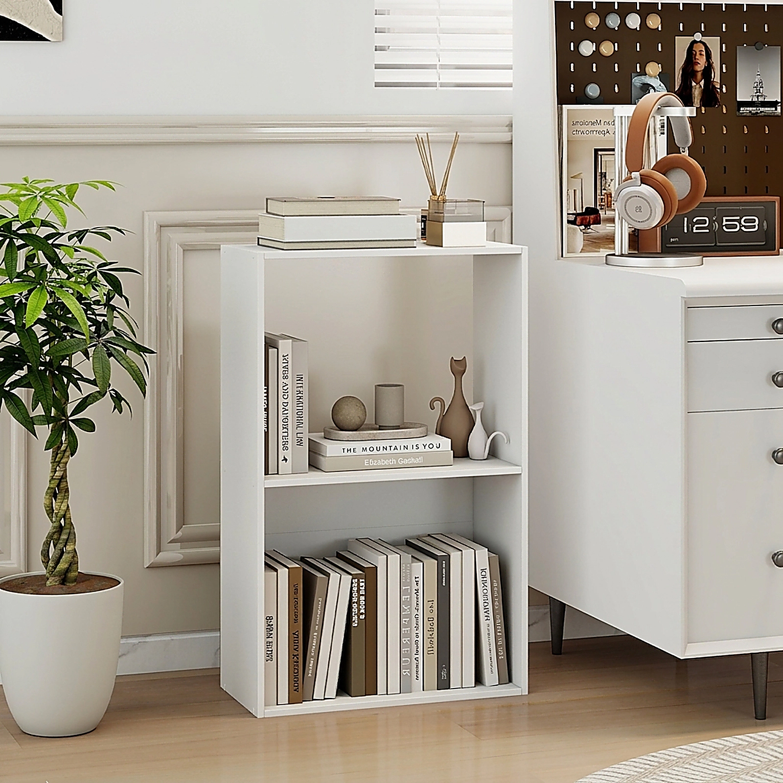 SUGIFT 3-Tier 2-Cube White 31-in Freestanding Bookshelf Display Shelf with Anti-Toppling Kit for Bedroom
