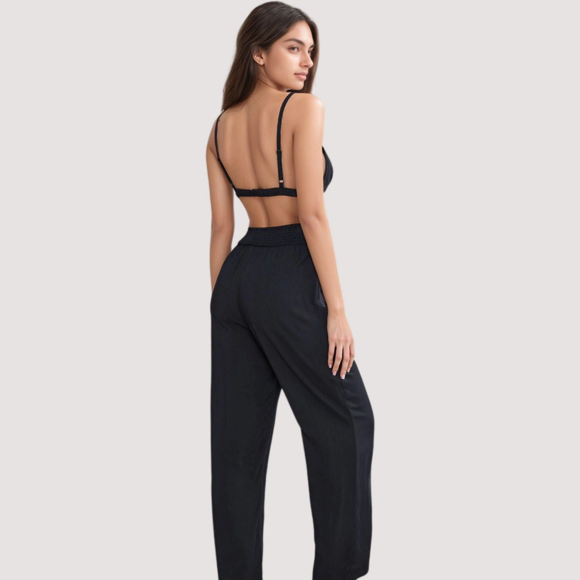 Anna-Kaci Women's 3-Piece Pajama Set with Bralette Top Button Down Shirt and Wide Leg Pants