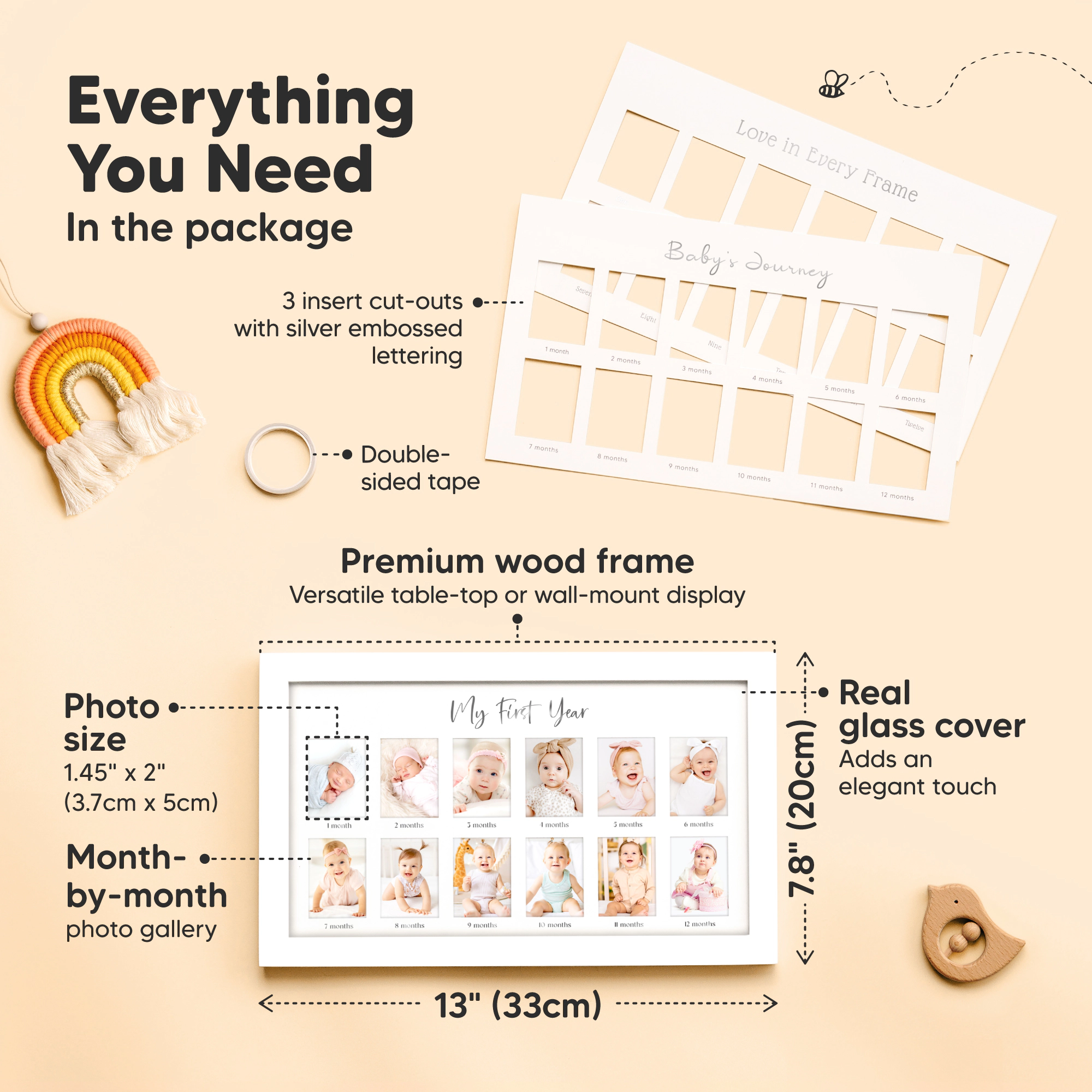 KeaBabies Nova Baby's First Year Picture Frame for Baby Boys, Girls