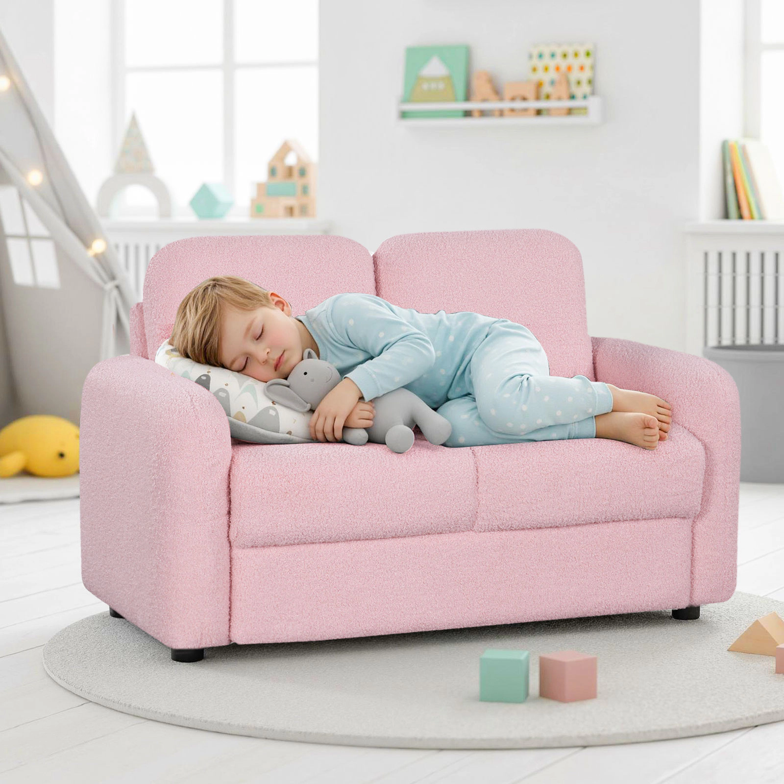 SUGIFT Kids Sofa Toddler Couch 330-lb Capacity Ages 3+ Pink