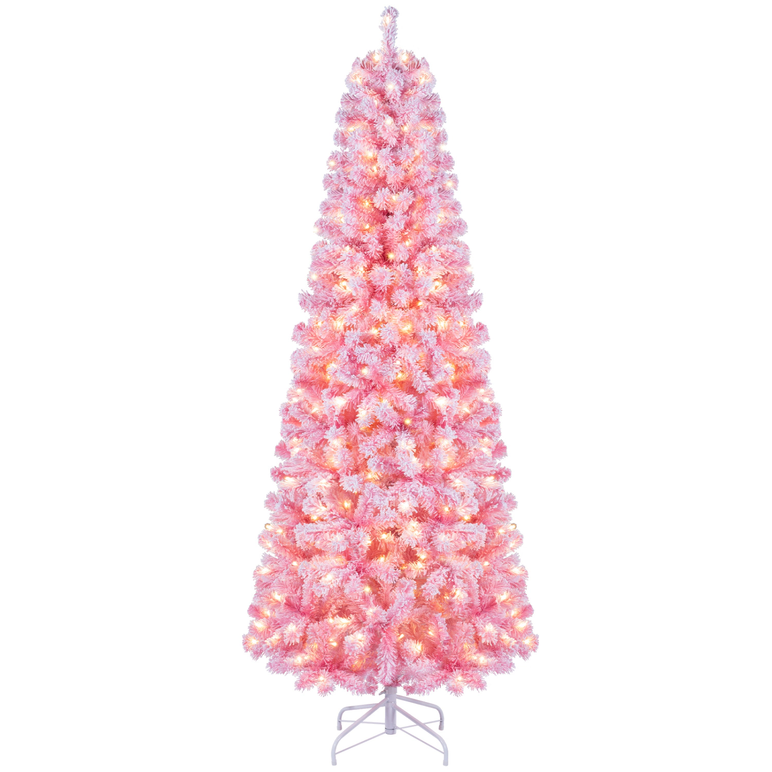 LJG 5/6/7 Feet Flocked Fir Christmas Tree with Warm White LED Lights