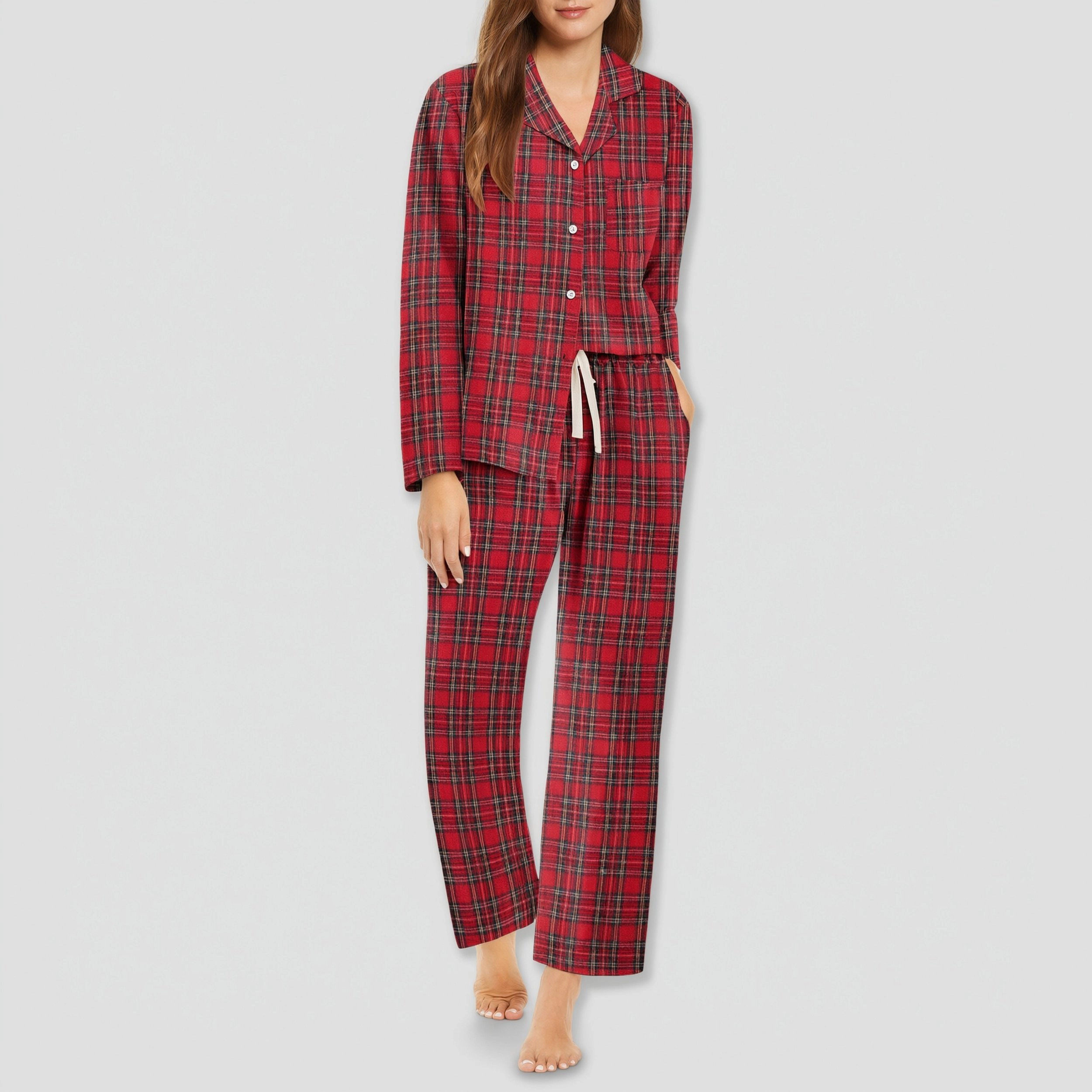 Ekouaer Womens Pajama Sets Two Piece Cotton Plaid Pajamas Long Sleeve Button Down Lounge Set
