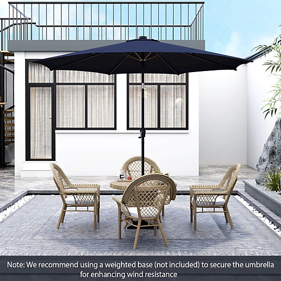 SUGIFT 10-Ft Solar Lighted Patio Umbrella with 112 LED Lights Crank Handle and Tilt 10 x 8.5 in Canopy Navy