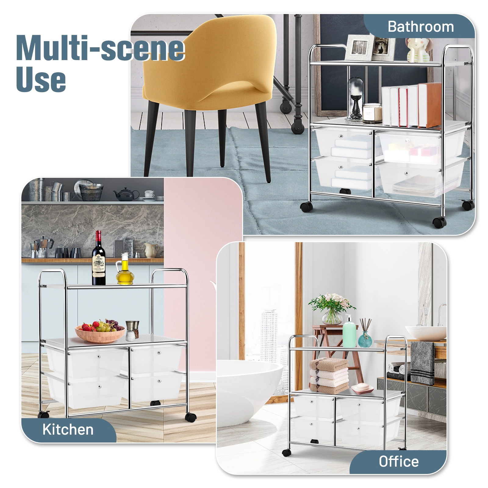 Hivvago 4-Drawer Rolling Storage Cart with Shelves