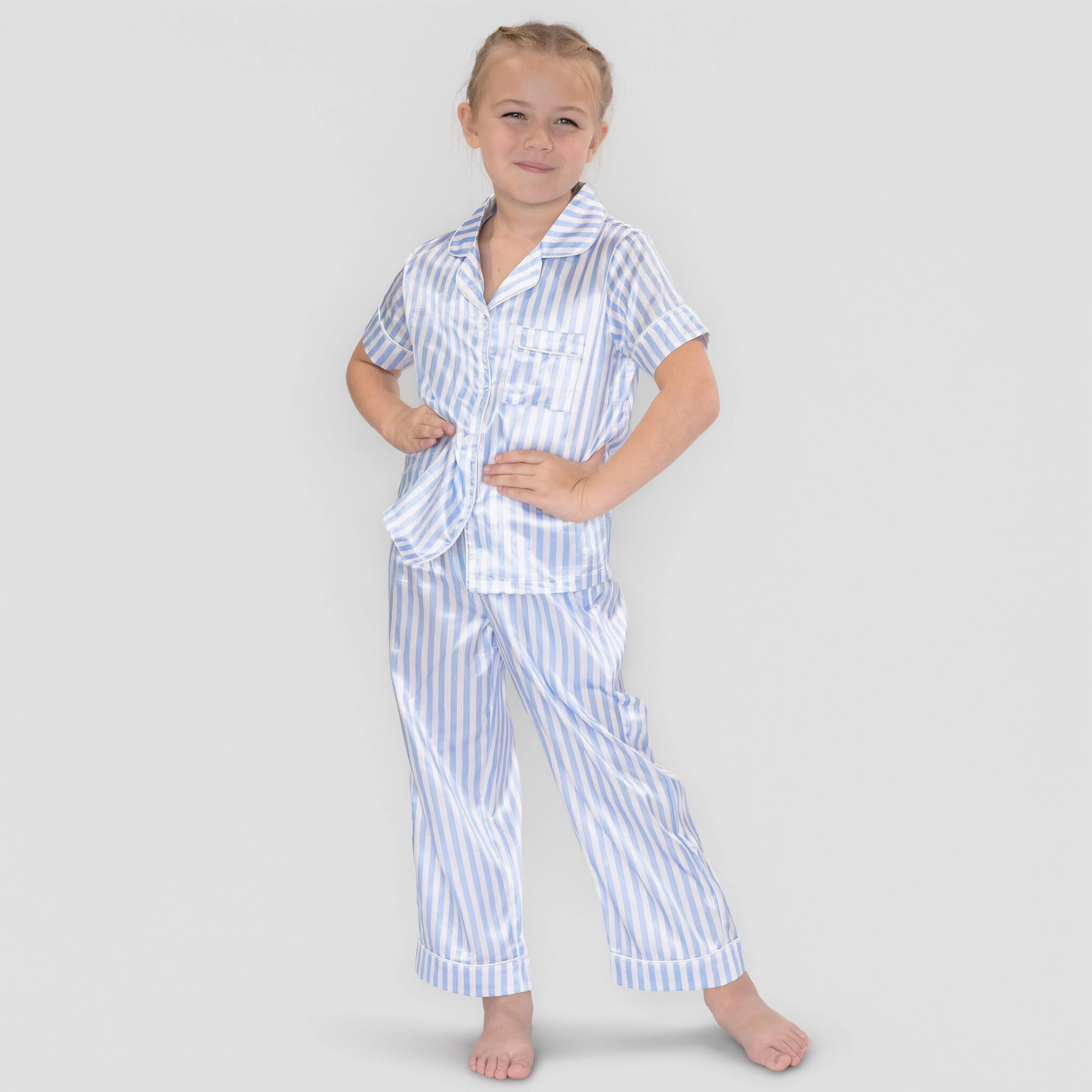 Arshiner Girls Pajamas Silk Satin Button Down Piece Short Sleeve Sleepwear Set