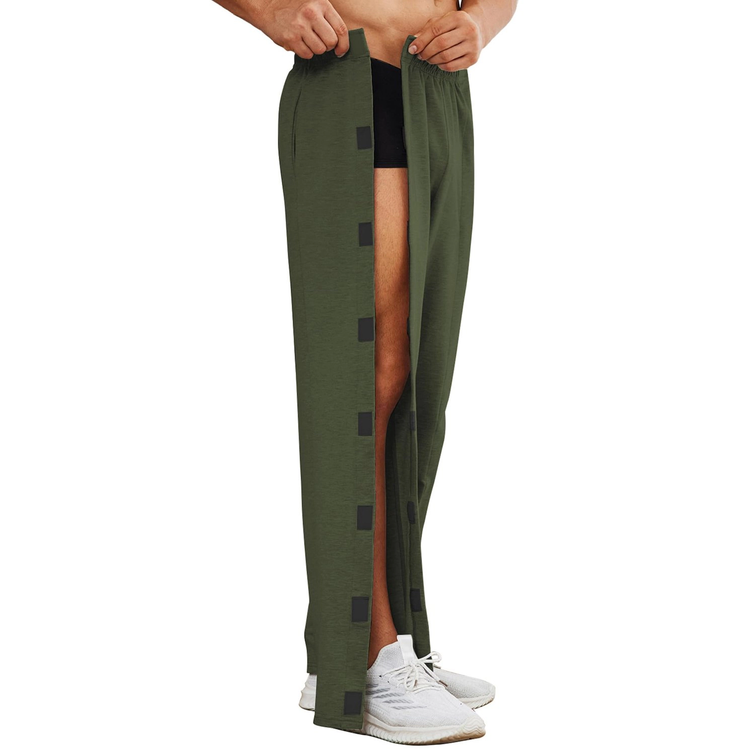 Pinspark Mens Solid Black Loose Wide Leg Track Pants Elastic Waist Side Slit Joggers