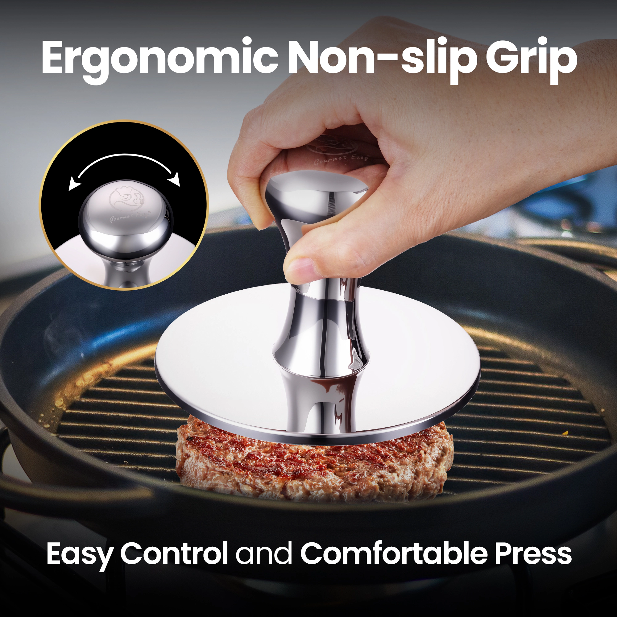 Gourmet Easy 2-IN-1 Smash Burger Press & Patty Maker, Stainless Steel Hamburger Helper, Bonus Patty Liner