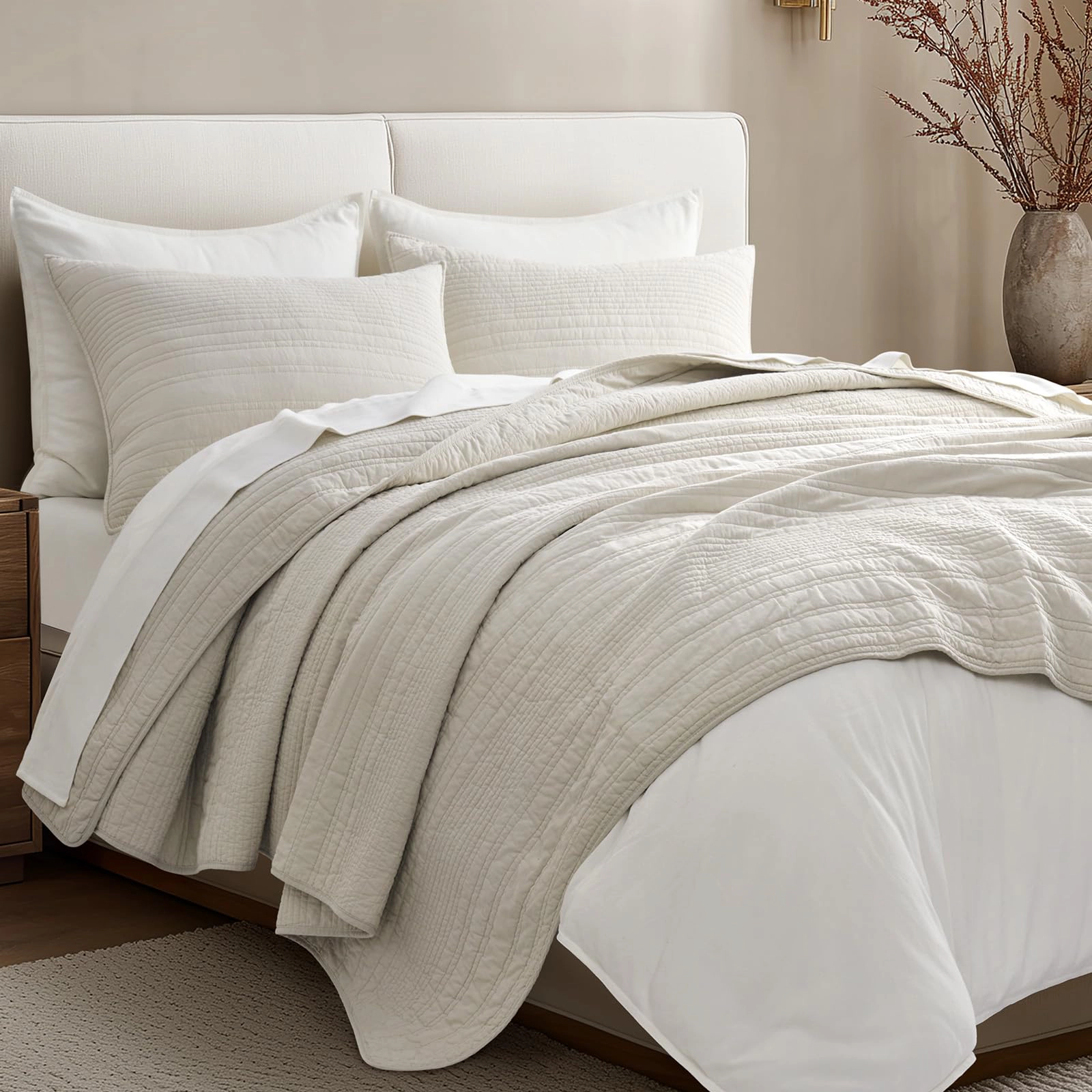 PUPWE Hometon Modern Lines Quilt Set Queen  Birch