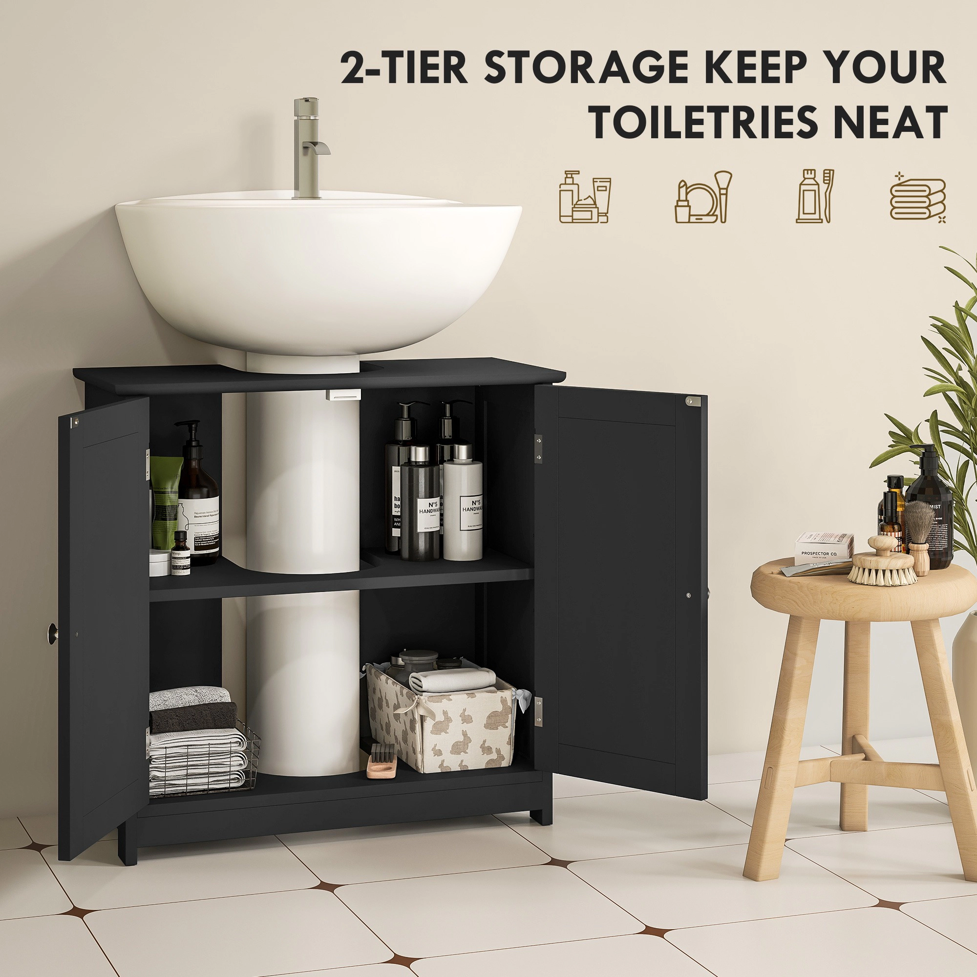 HONGGE Pedestal Sink Storage Cabinet, Cabinet with U-Shape and Shelf