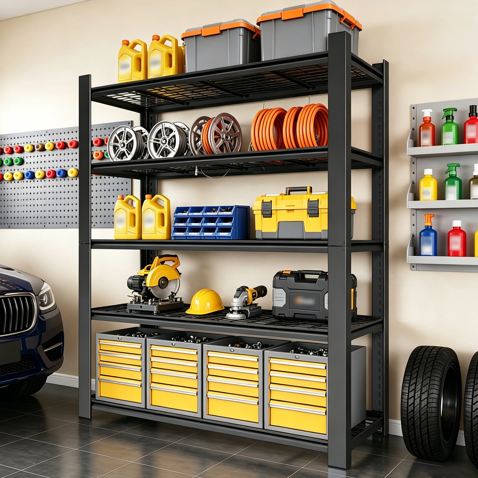 Flynama 5 Tier 60 x 23.6 x 72 in Metal Mesh Rack 3000 LBS Adjustable Heavy Duty Shelf for Pantry Garage and Kitchen