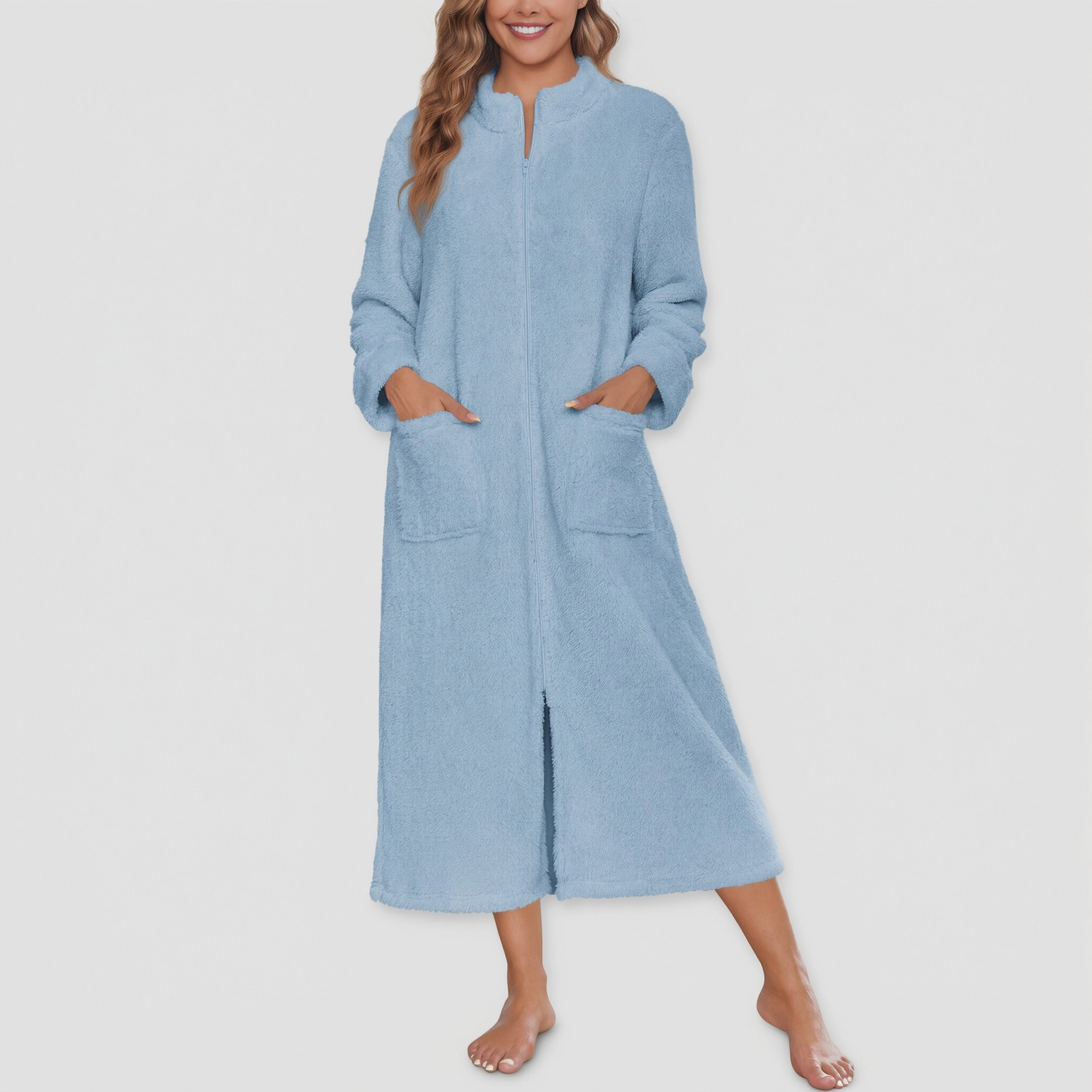 Ekouaer Womens Zipper Robe Long Sleeves Bathrobe Sleepwear Warm Housecoat Zip Up House Robes