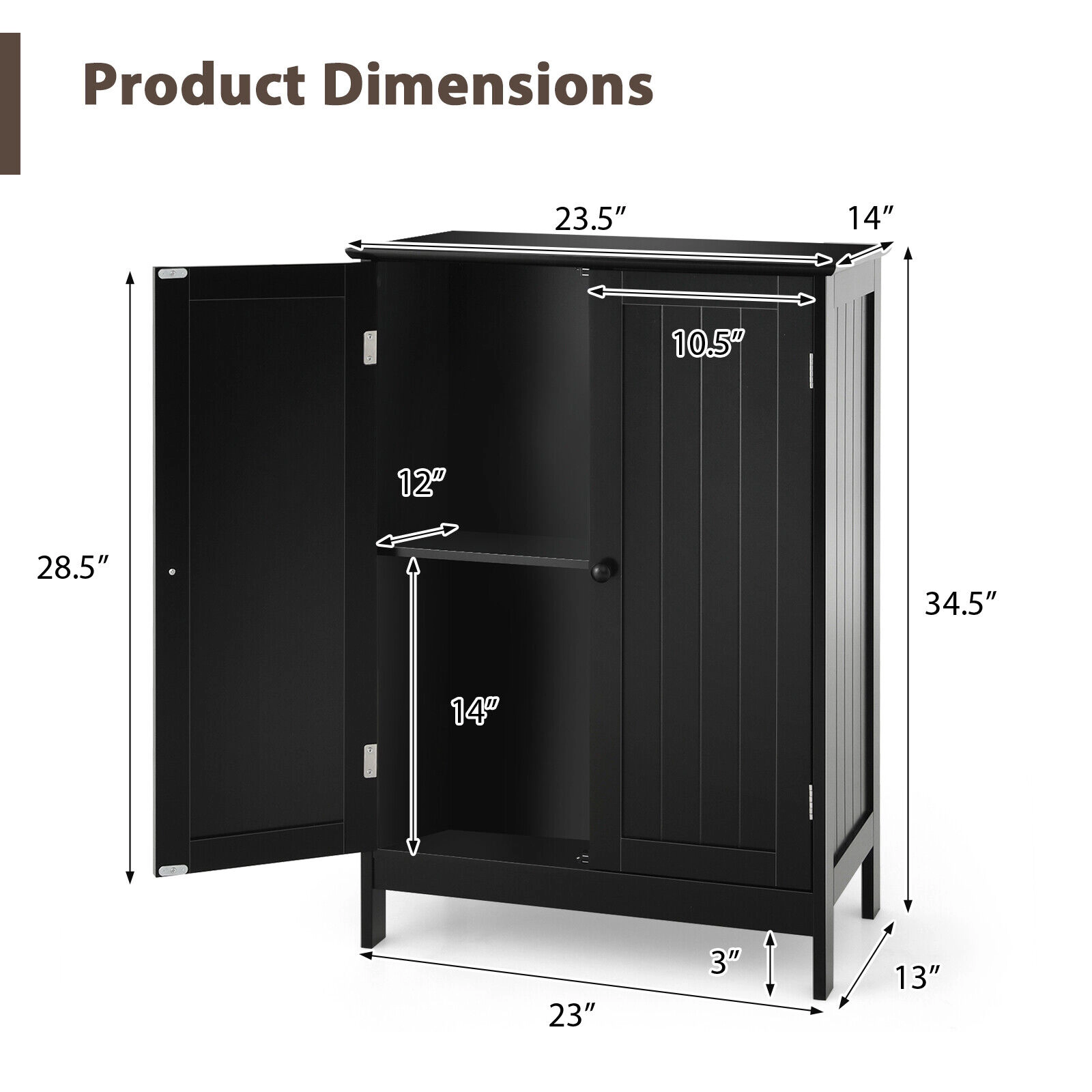 Glintex 2-Door Freestanding Bathroom Cabinet with Raised Base and Magnetic Catches