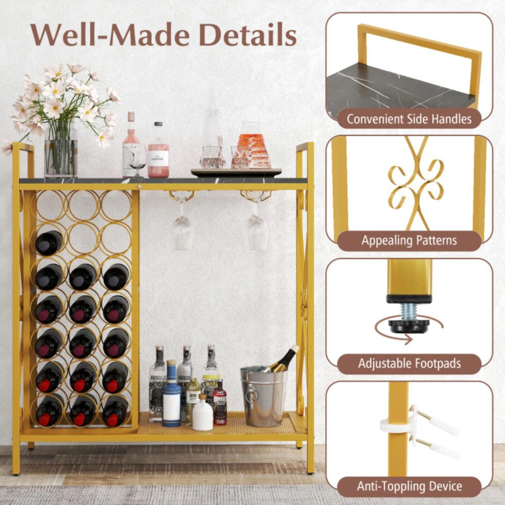 Hivvago 21 Bottle Wine Rack Freestanding Floor Organizer with Glass Holder