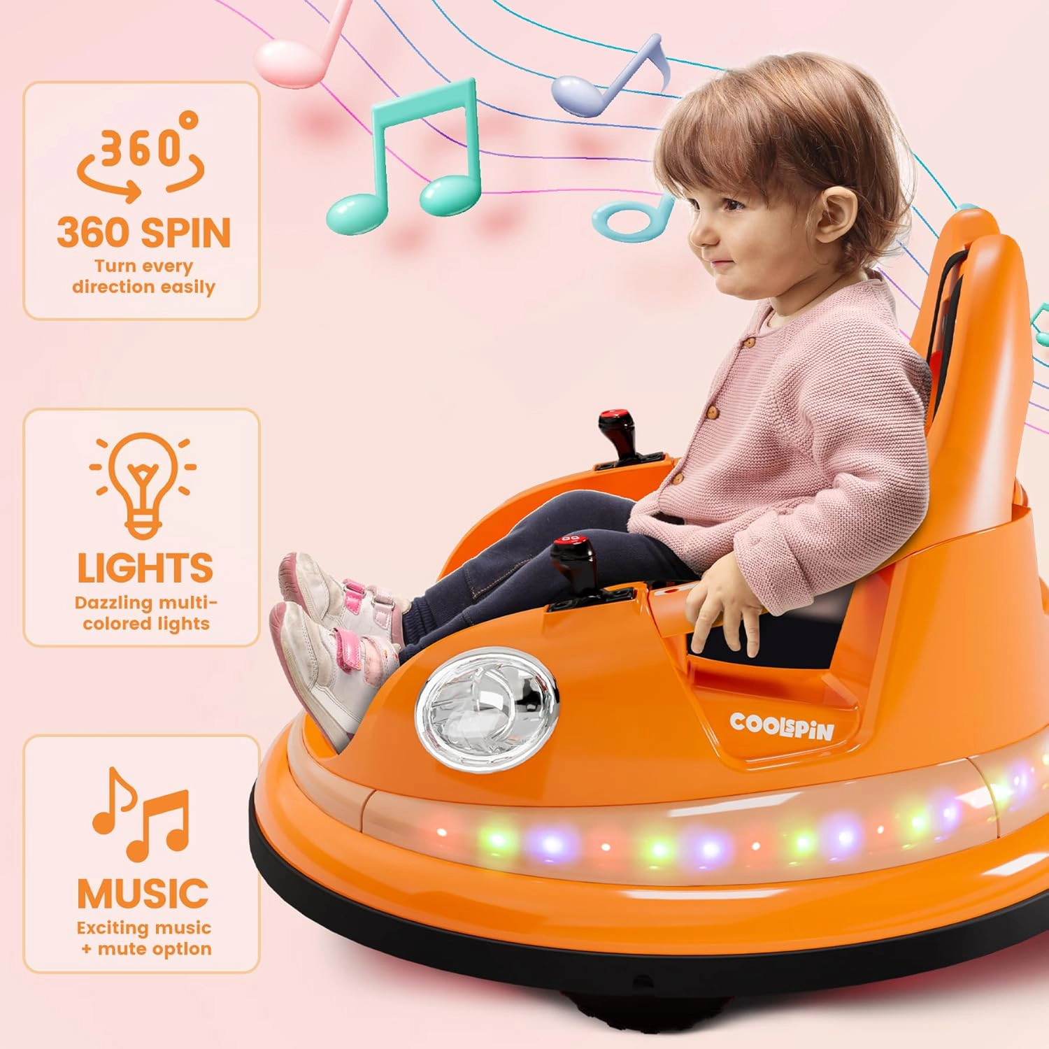 12V Kids Bumper Car with 360 Degree Spin, Remote Control, 2-Speed, Music & LED Lights for Toddlers Ages 4-8