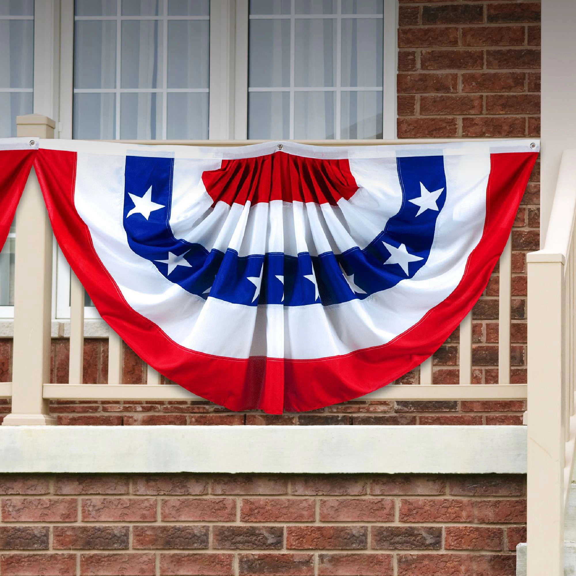 G128 USA Pleated Fan Flag 2x4 ft American Bunting Decoration Stars & Stripes with Canvas Header and Brass Grommets