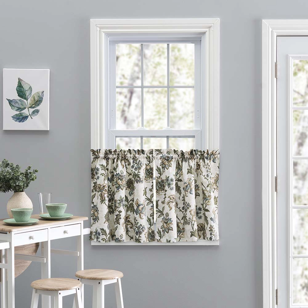 Ellis Curtain Madison Floral Design Printed Ground 1.5 Rod Pocket Tailo Tier