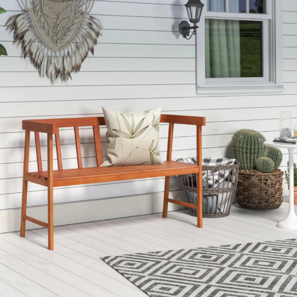 Hivvago Outdoor Acacia Wood Bench With Backrest And Armrests