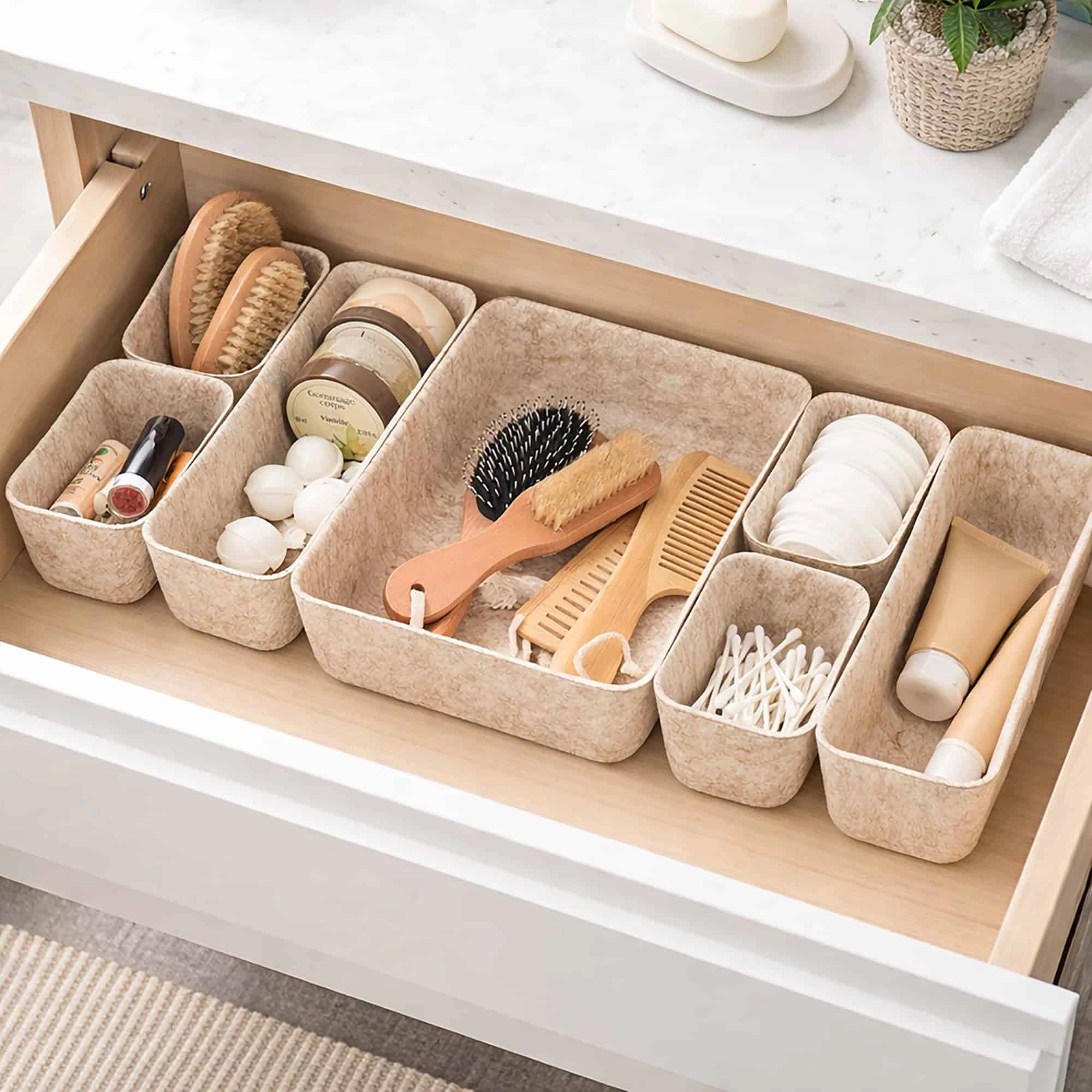 Evideco French Home Goods 7-Piece Felt Drawer Organizer Set - Neutral Matte