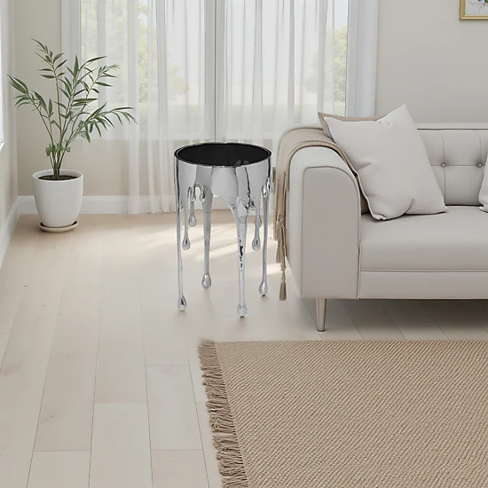 The Urban Port Capri Side End Table, 24.75 Inch Round Glass Top ...