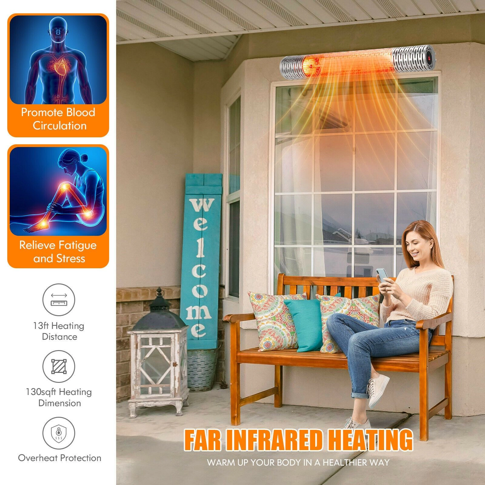 SlickBlue Outdoor Infrared Heater 1500W with Remote & Adjustable Angle