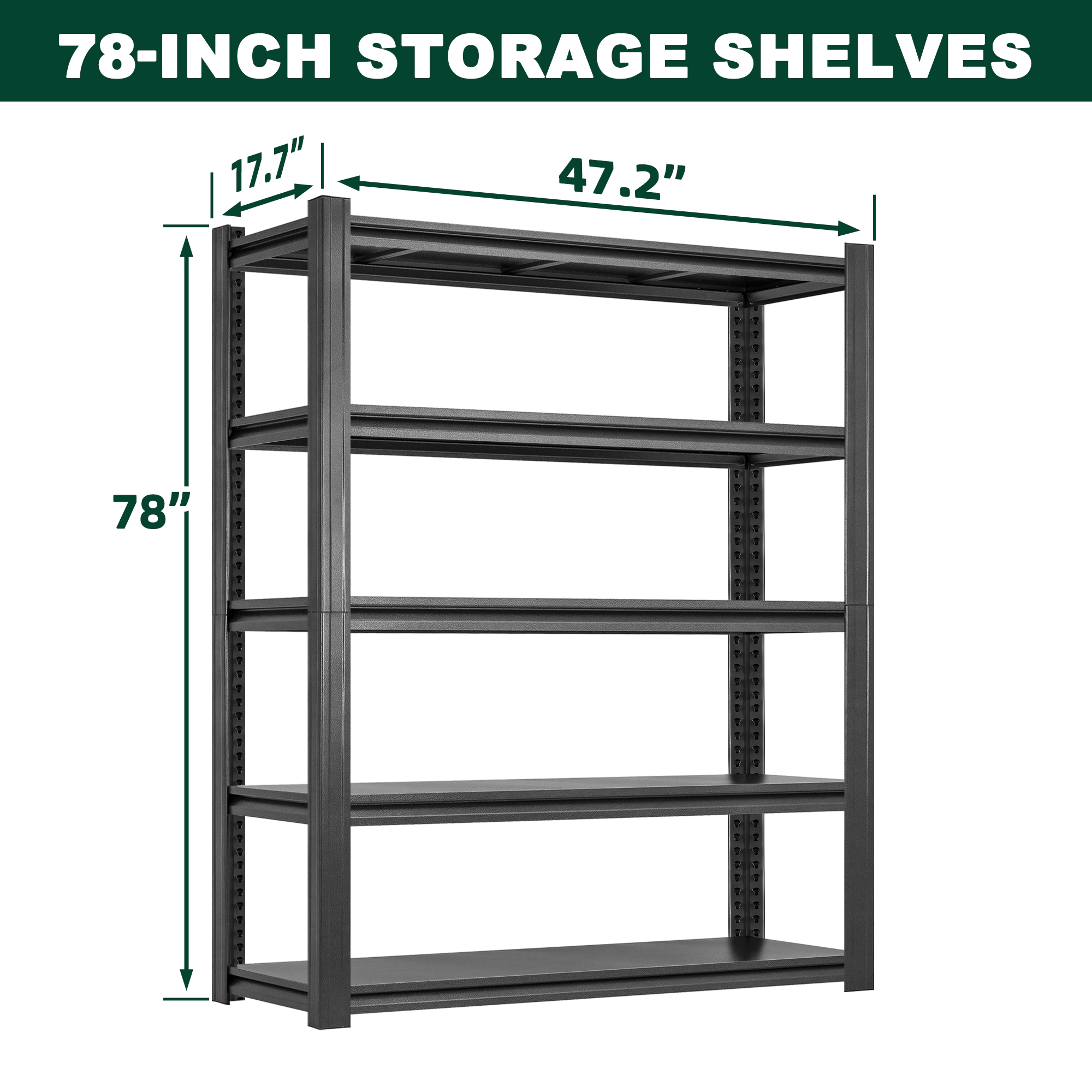 Flynama 5-Shelf Steel Heavy Duty Freestanding Garage Storage Shelving Unit in Black (47.2 in. W x 78 in. H x 17.7 in. D)