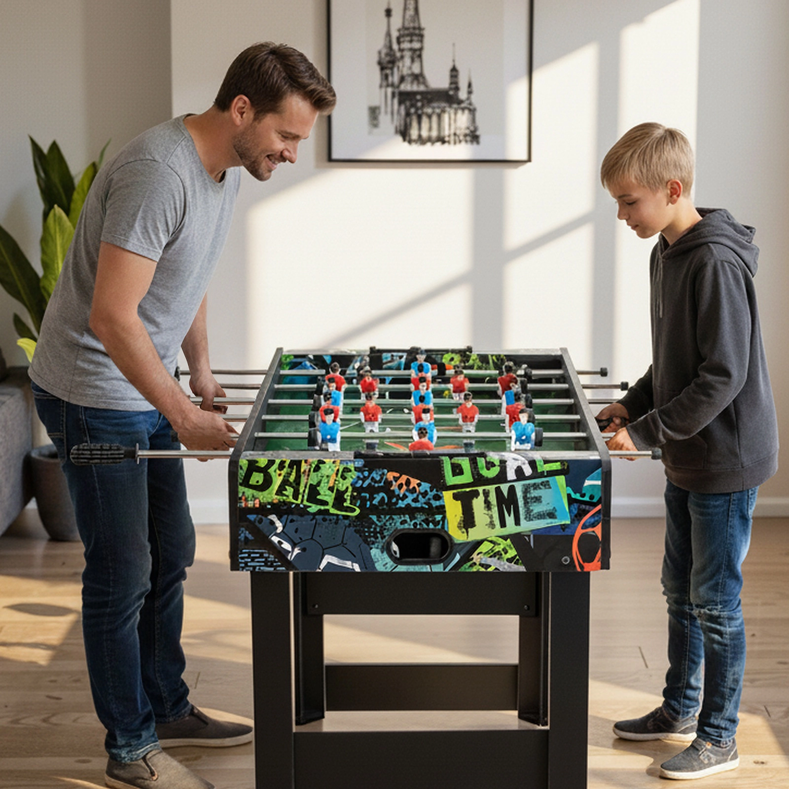 SUGIFT Black 2-in-1 Mini Foosball Soccer Table with Detachable Legs and Metal Rods 34-in W 20-in D 27-in H