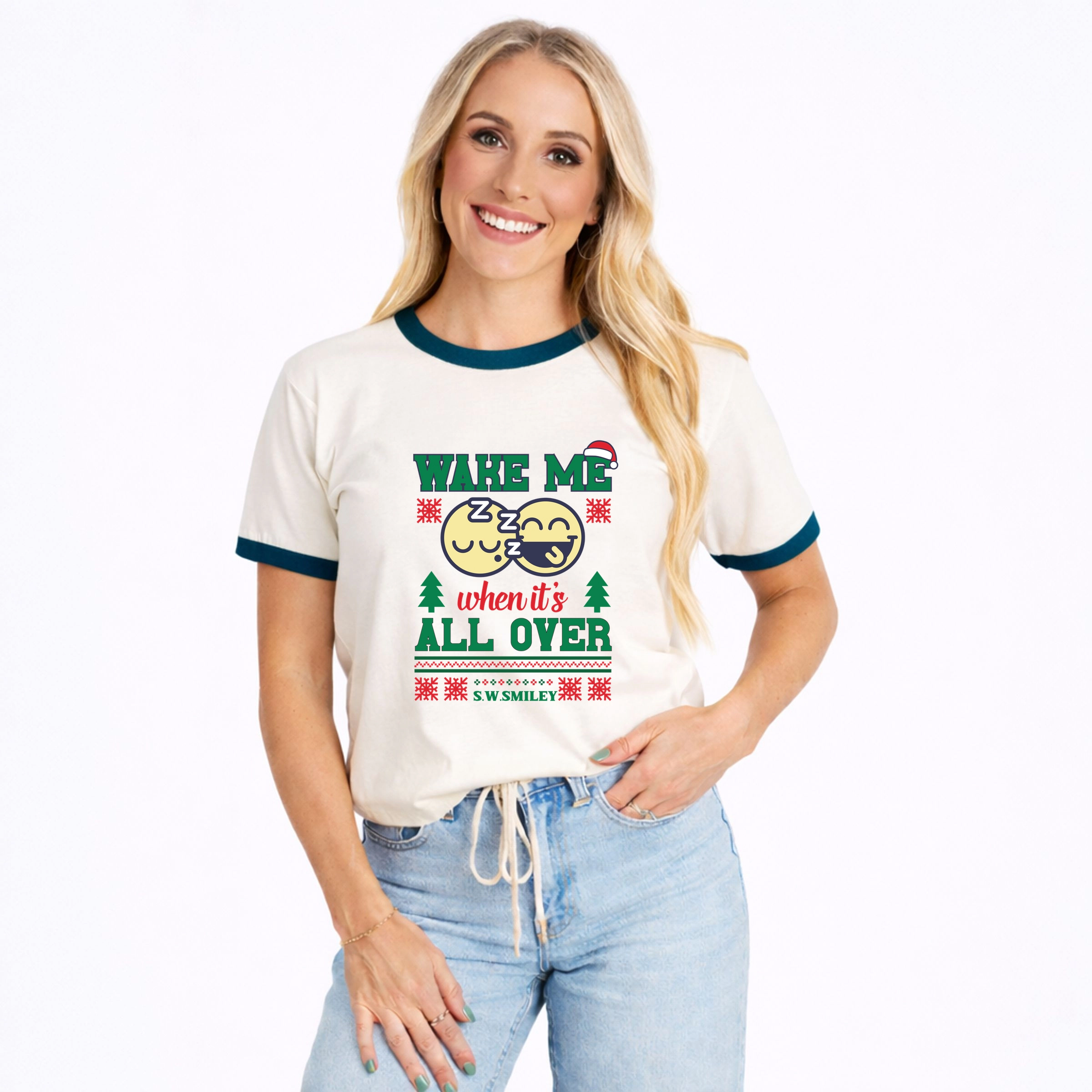 Simply Sage Market - Women's Ringer Graphic T-Shirt S.W.Smiley Wake Me When It's All Over