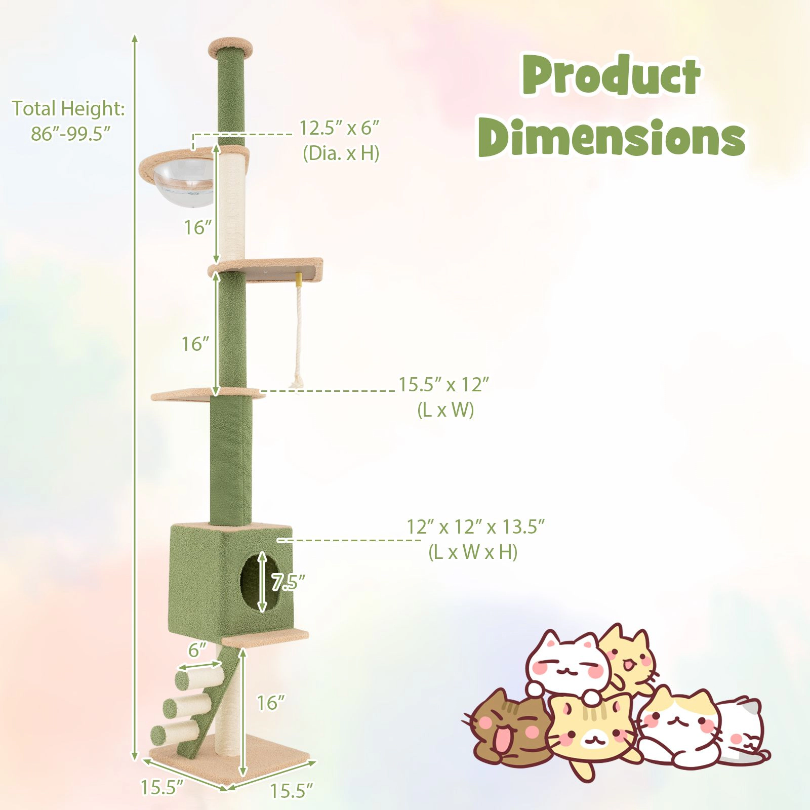 SlickBlue Adjustable 5-Tier Cat Tower with Condo & Scratching Ladder