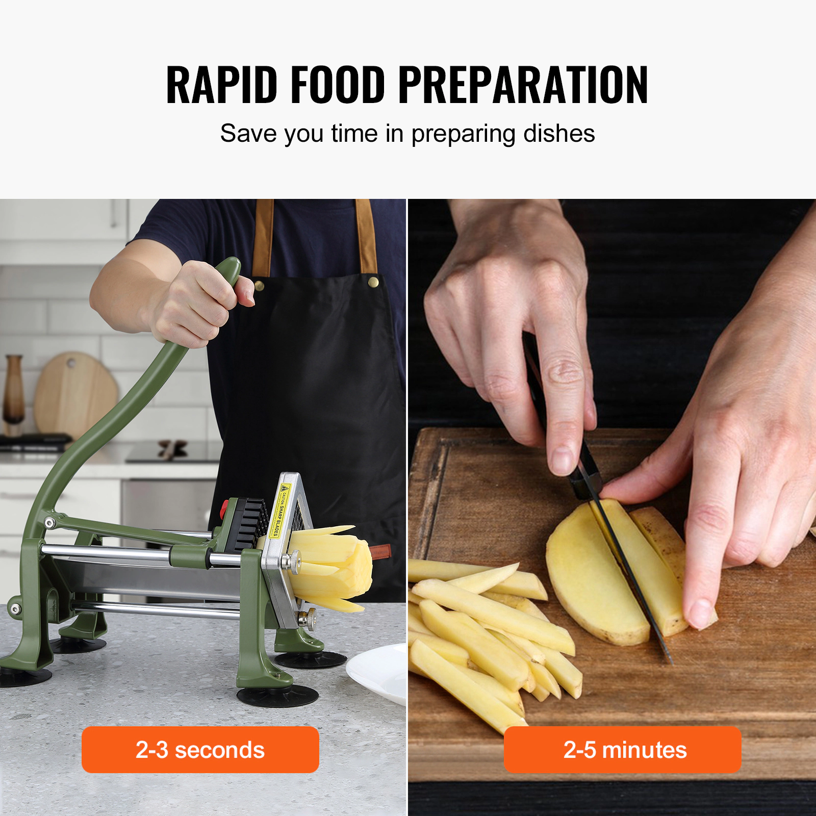 HONGGE French Fry Cutter, Potato Slicer with Stainless Steel Blades, Manual Cutter Chopper Suction Cups