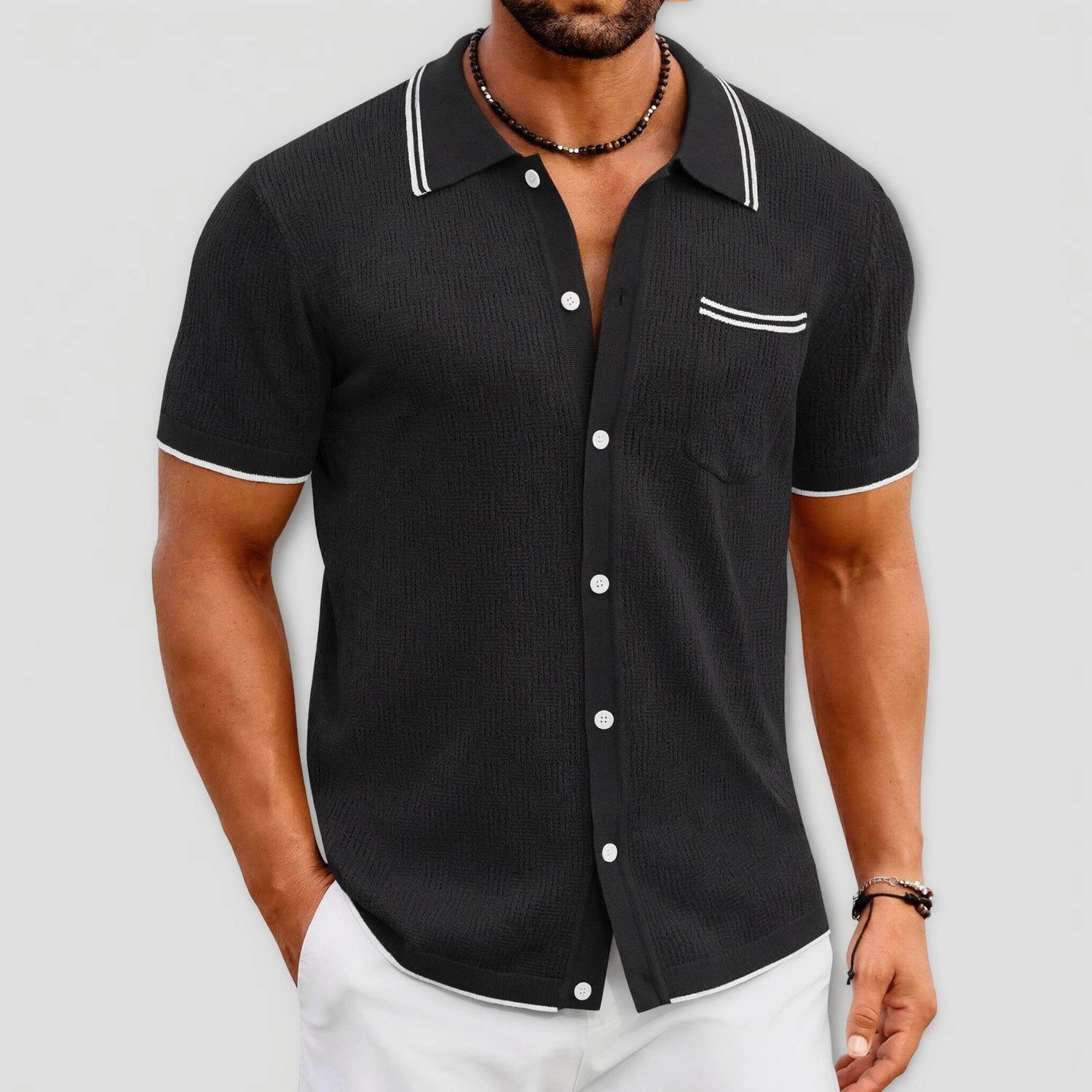 COOFANDY Mens Short Sleeve Button Down Shirts  Textured Collared Polo Tops