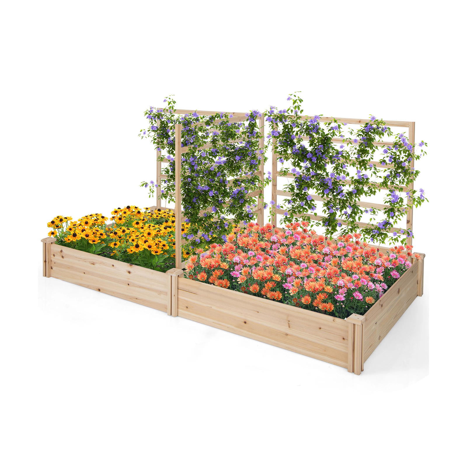 SlickBlue Wooden Garden Planter Box with Trellis for Vining Plants