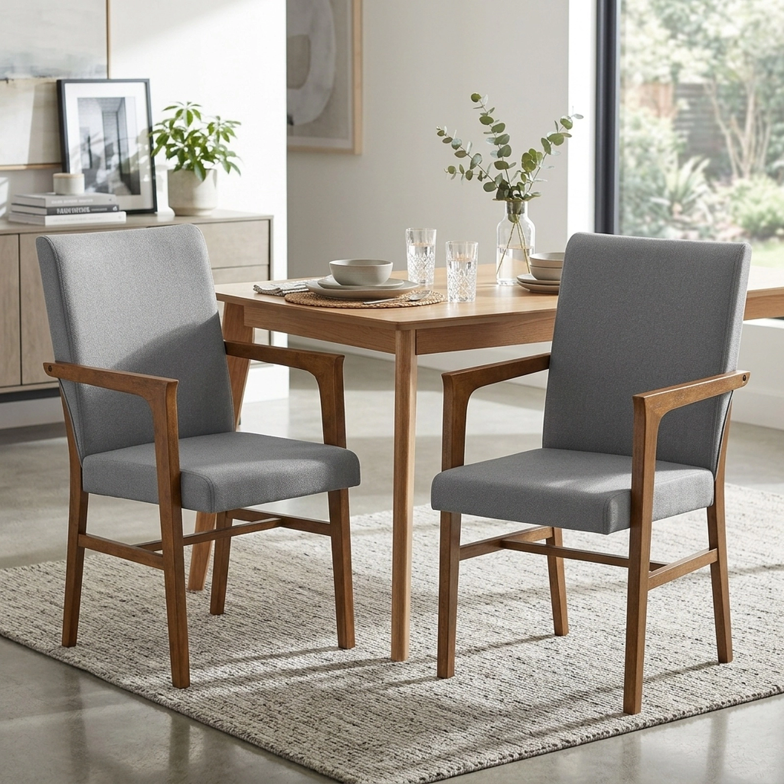 SUGIFT Gray Upholstered Armchairs, Set of 2, High Back, 105-Degree Backrest