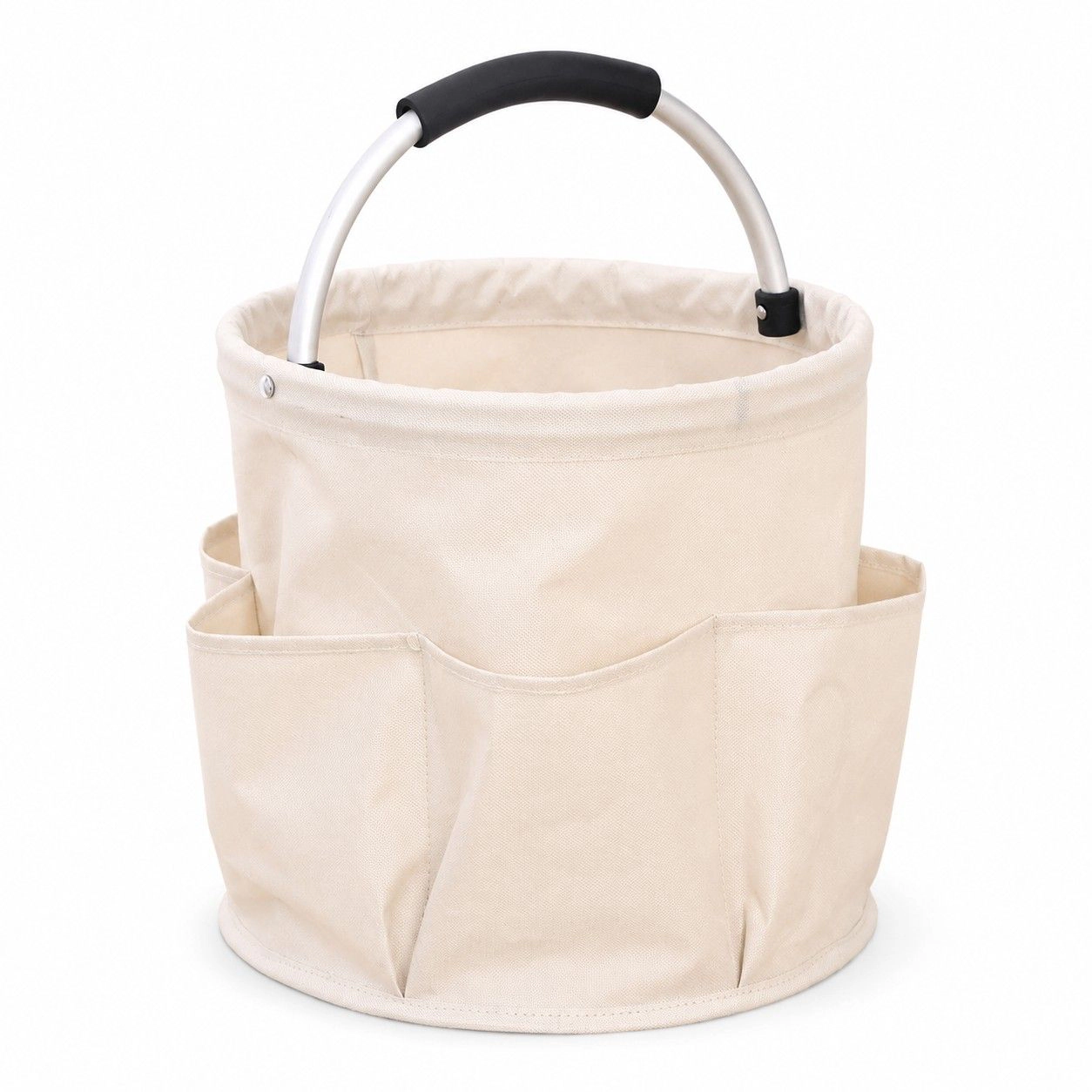 Alilang Women's Collapsible Utility Basket with Aluminum Handle and Exterior Pockets, Beige