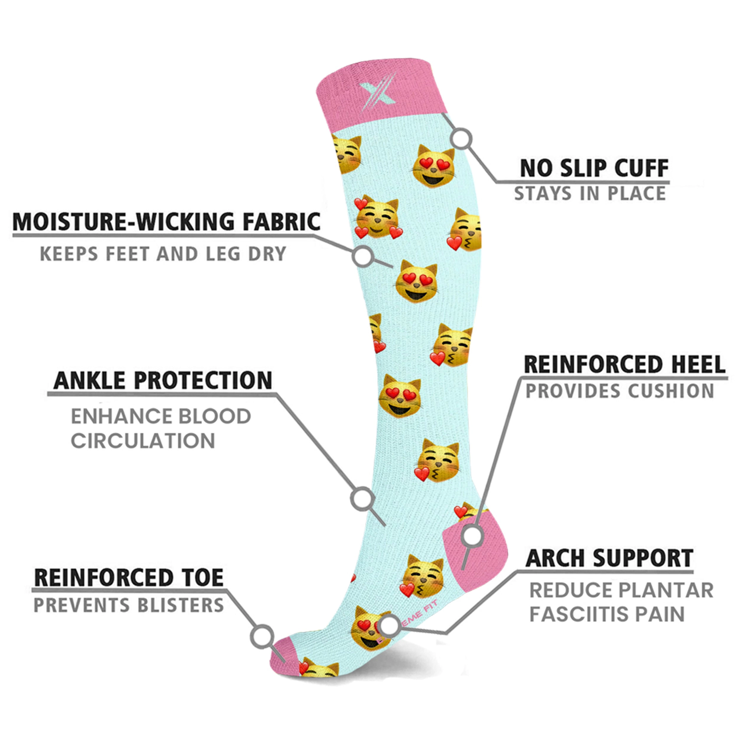 Extreme Fit Emoji Fun And Expressive Compression Socks - 3 Pair
