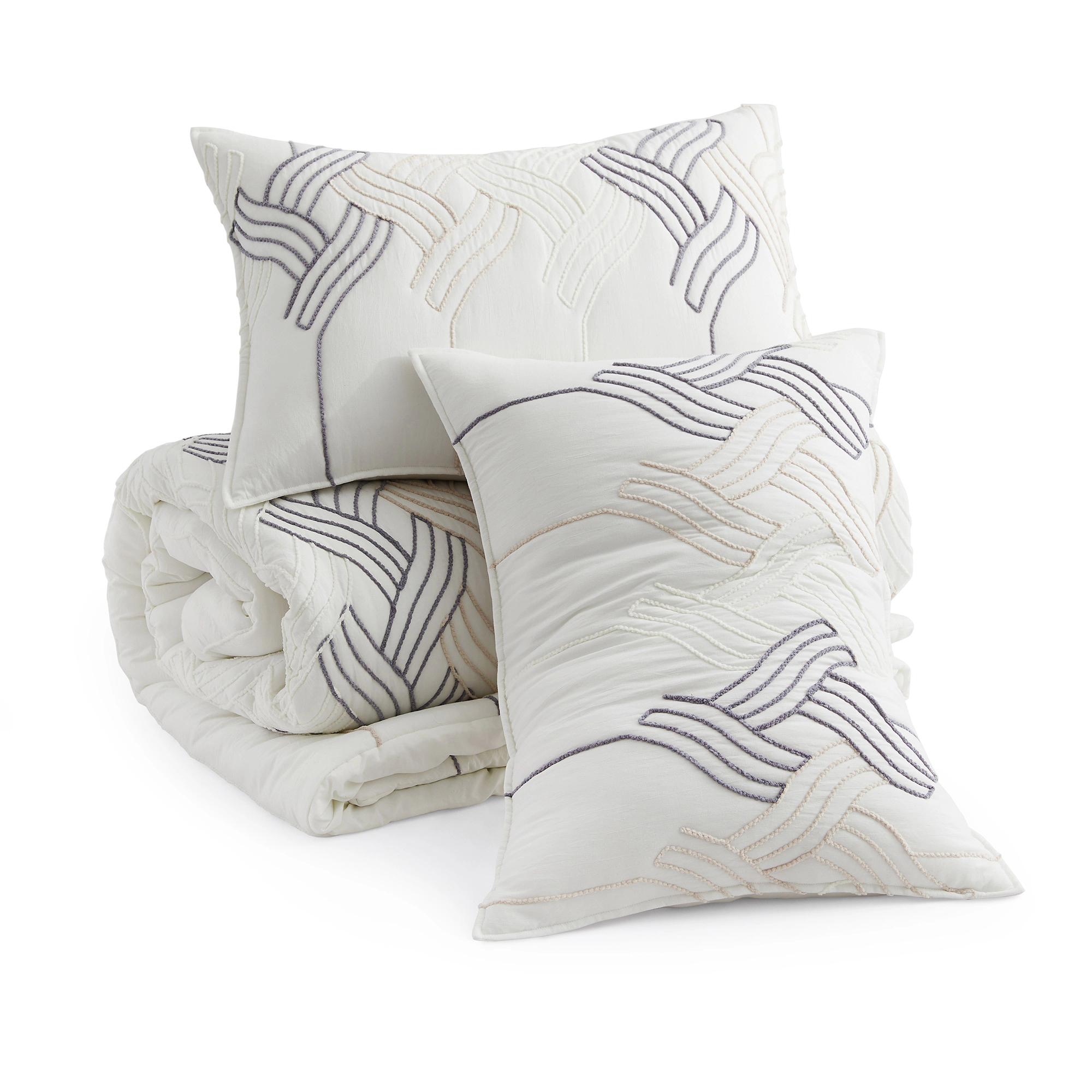 Unikome All Season Rope Embroidery Comforter Set, Elegant Quilted Down Alternative Bedding Set