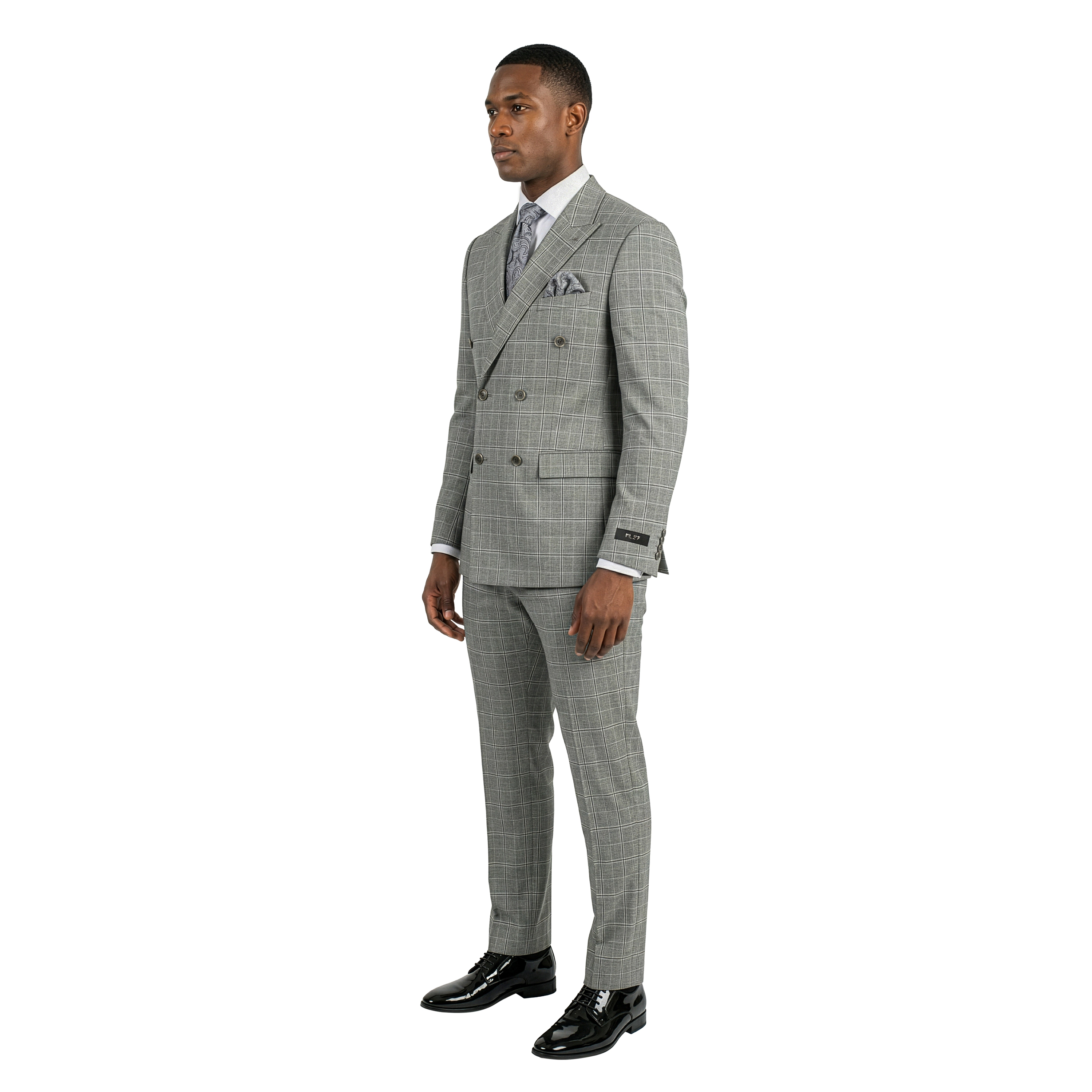 Tazzio Men’s Skinny Fit Double Breasted Windowpane Suit Set