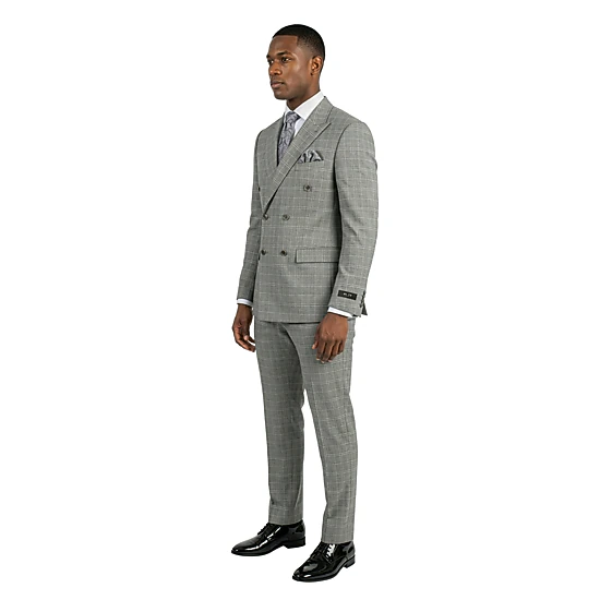 Tazzio Men’s Skinny Fit Double Breasted Windowpane Suit Set