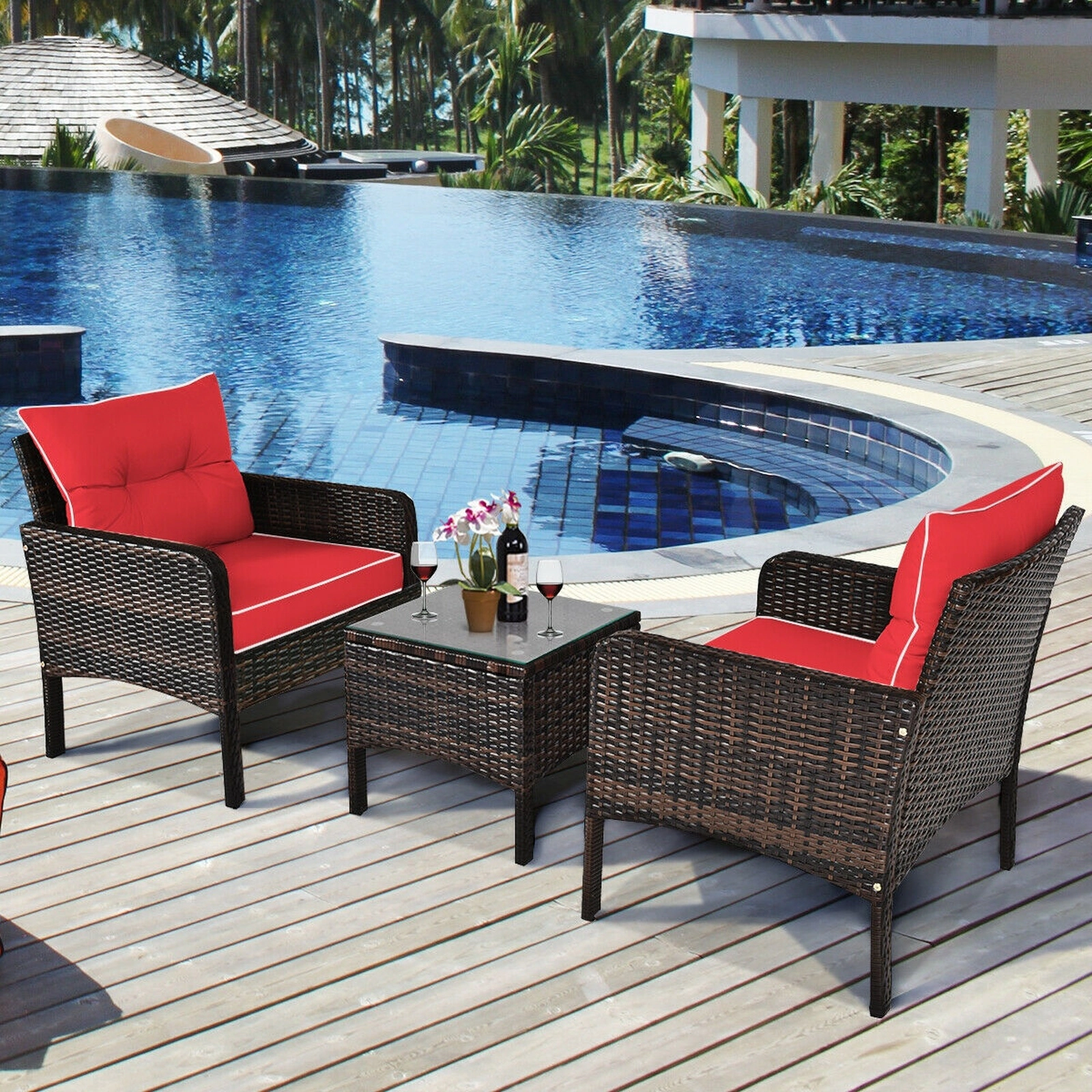 SUGIFT 4-Piece Navy Patio Rocking Chair Set with Loveseat and Glass Table 17-in Seat H 660-lb Loveseat Capacity