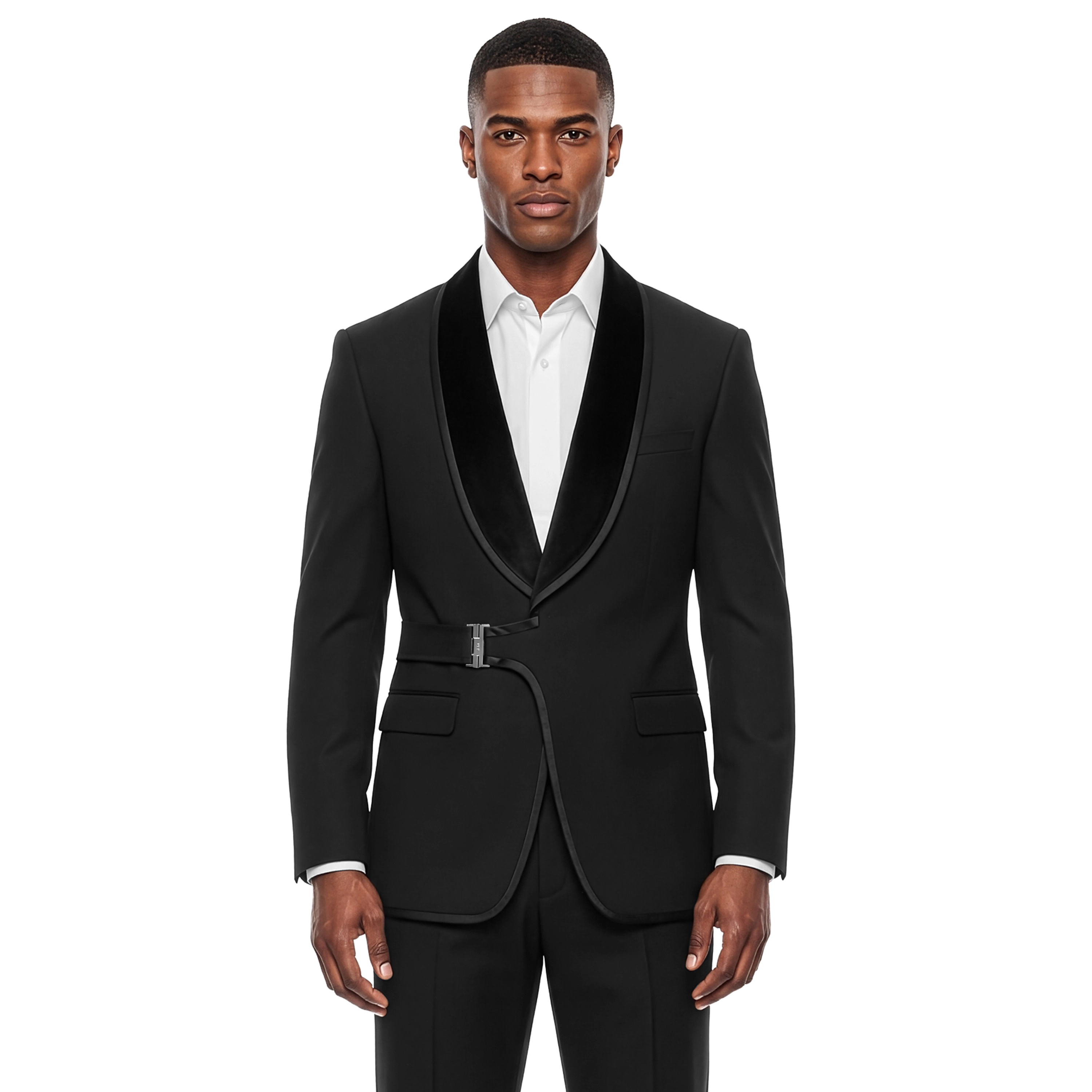 Tazzio Mens Skinny Fit Belted 2-Piece Tuxedo Set
