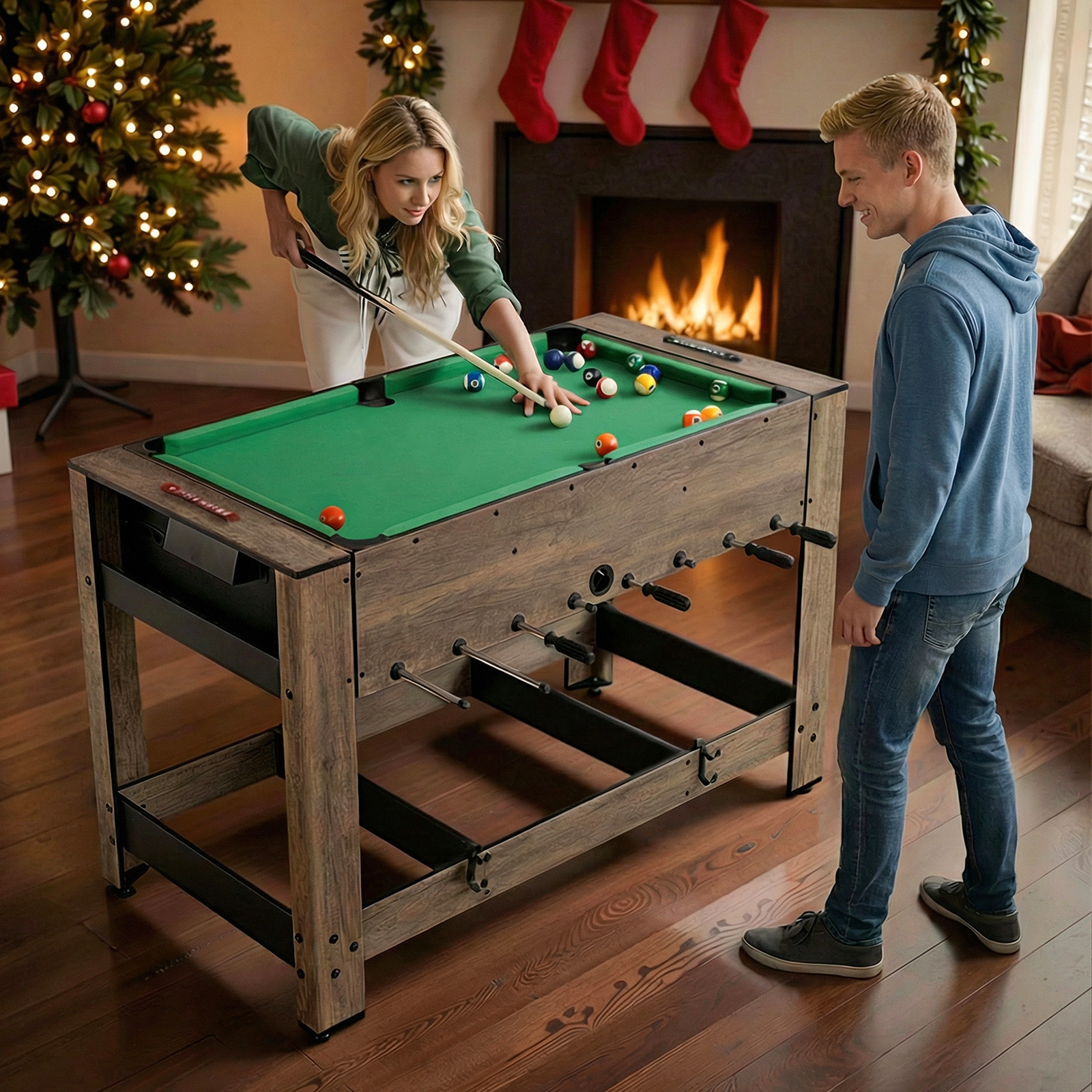 SUGIFT 48-in 2-in-1 Swivel Foosball and Pool Combo Game Table with Cue Sticks and Adjustable Leg Levelers