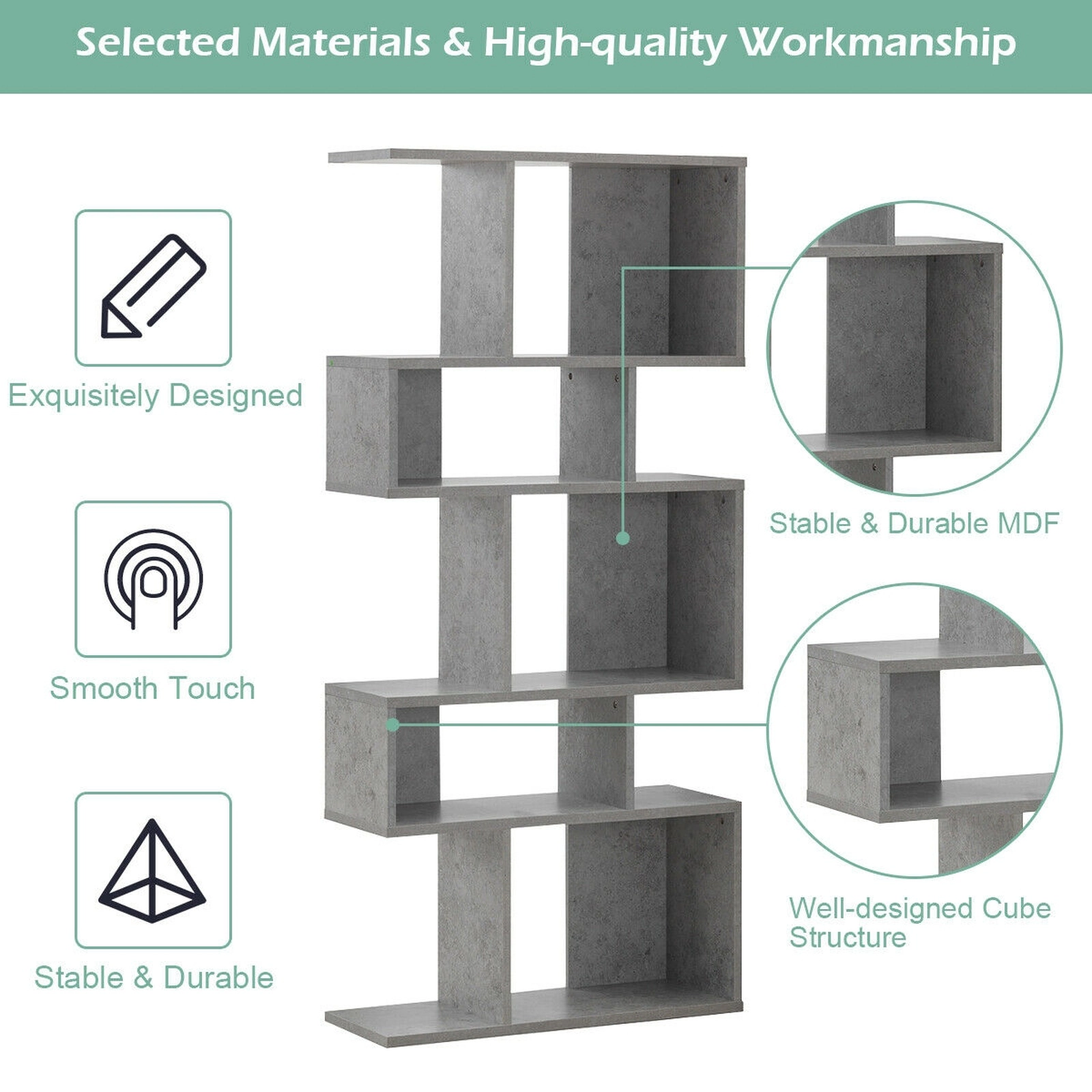 SUGIFT 5-Cube Ladder Corner Bookshelf 70 Tall Display Rack