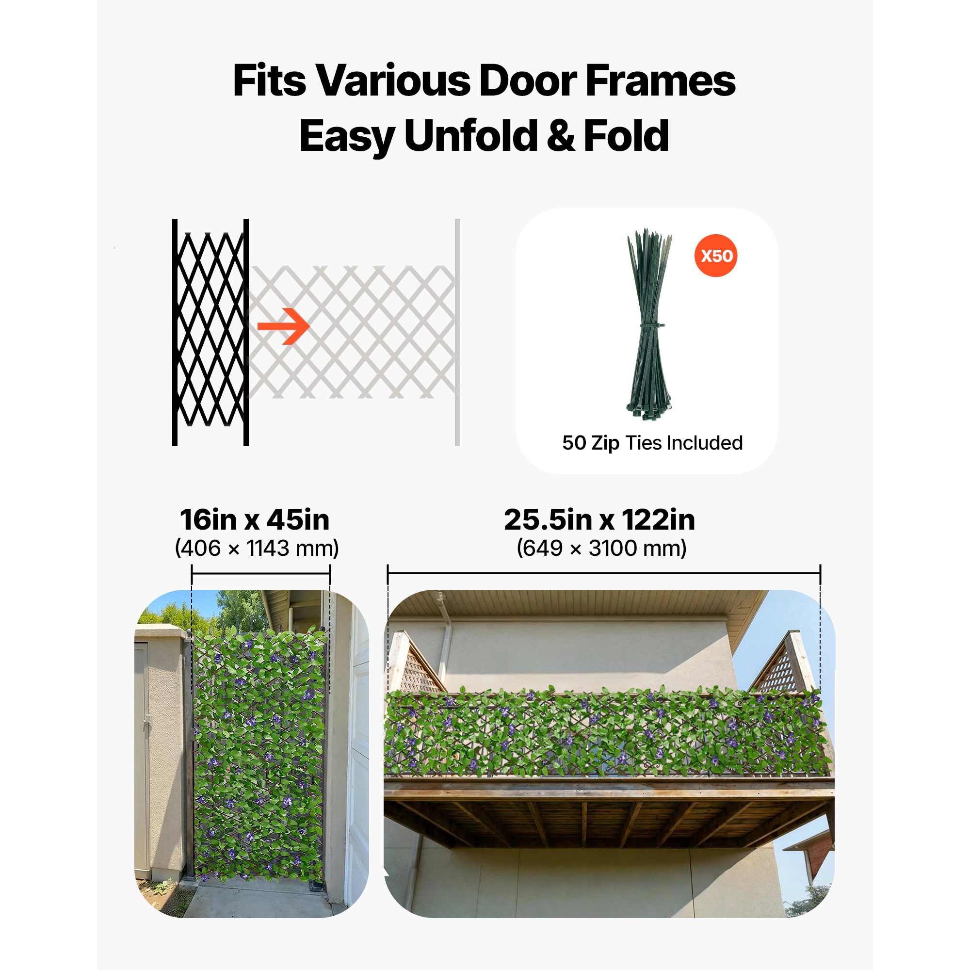 HONGGE Expandable Fence Privacy Screen Expand Artificial Plant Wall Realistic Artificial Ivy Panel with 50 Zip Ties